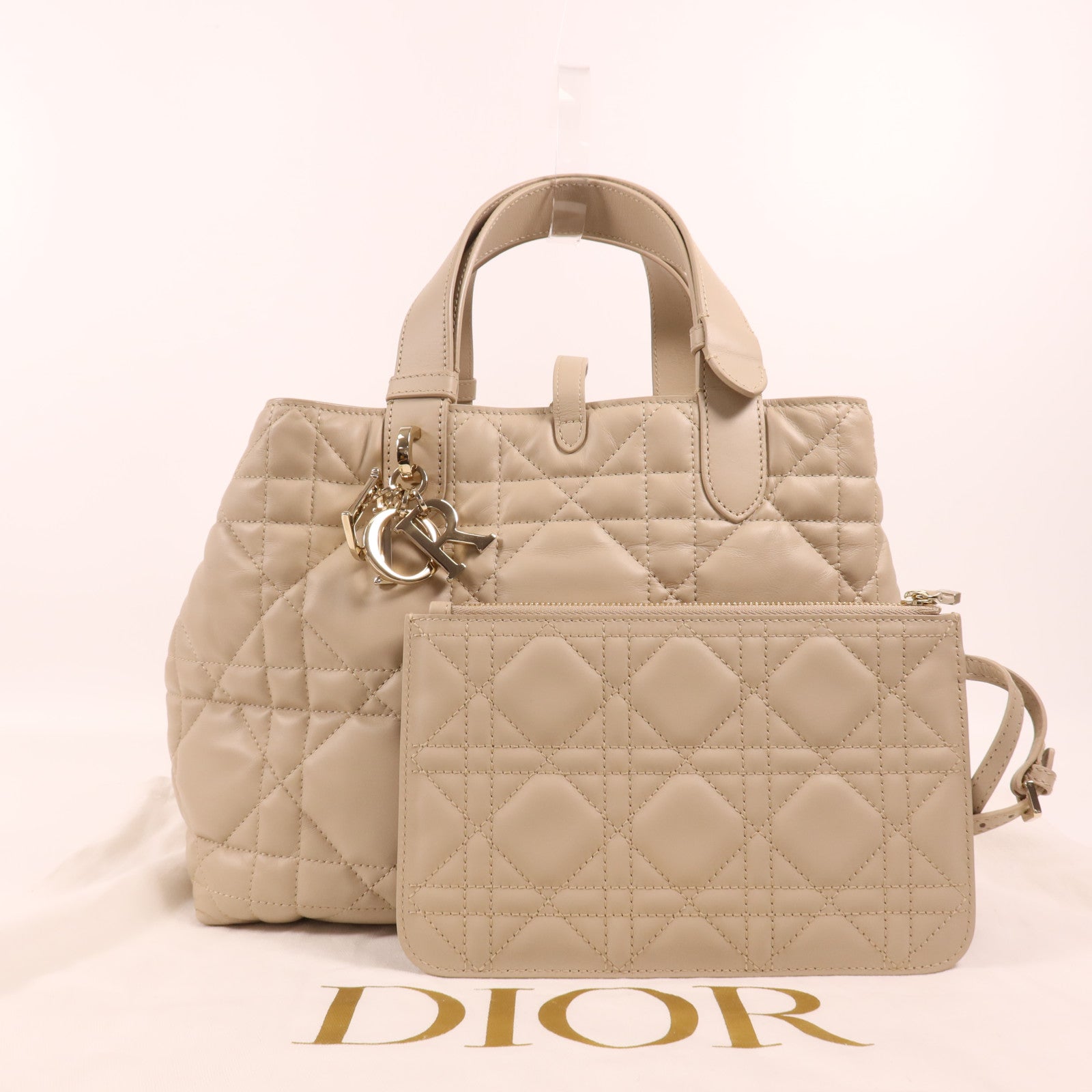 Dior 牛皮皮革Toujours Medium金扣手挽袋