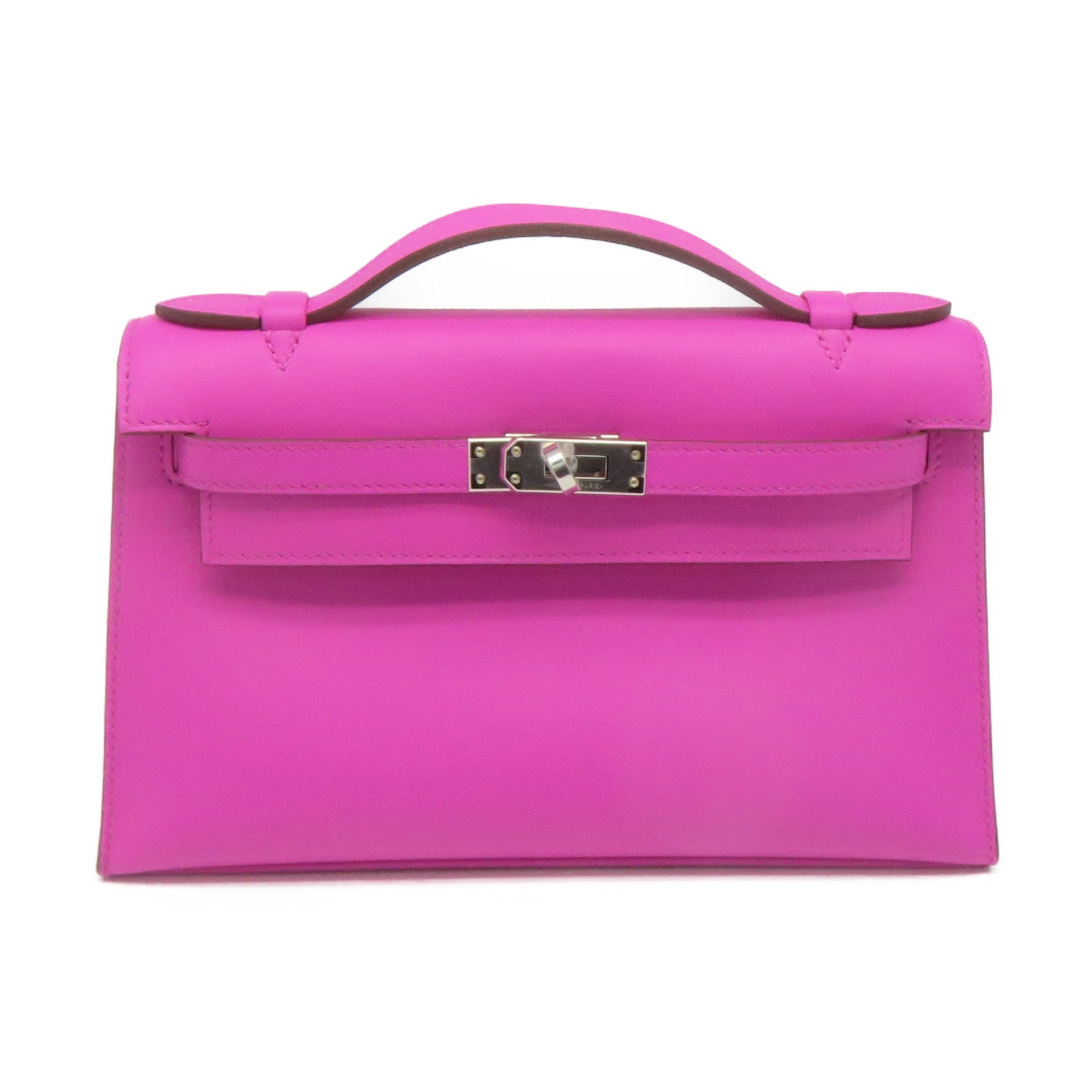 HERMES Swift Leather Mini Kelly Hand Bag Silver Buckle Magnolia Pink Purple