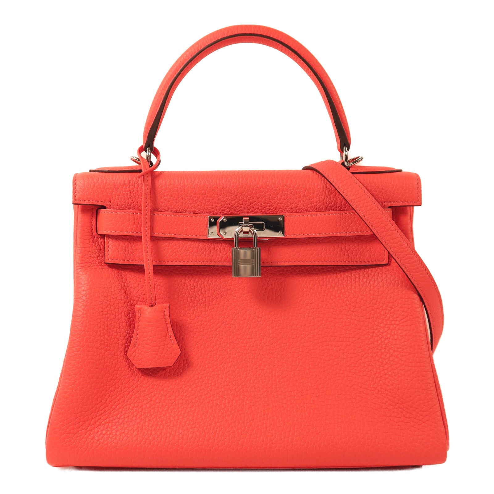 HERMES Taurillon Clemence皮革Kelly 28銀扣手挽肩背兩用袋Rose Texas