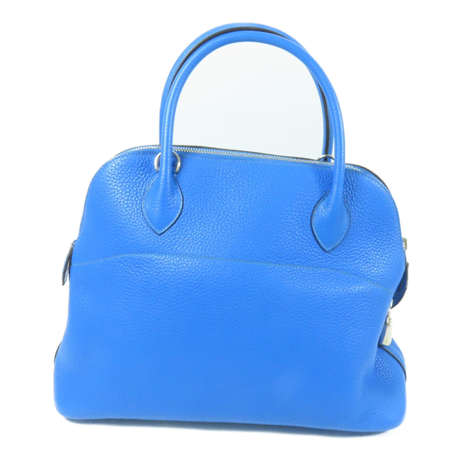 HERMES Clemence皮革Bolide 31銀扣手挽肩背兩用袋/Bleu Zanzibar