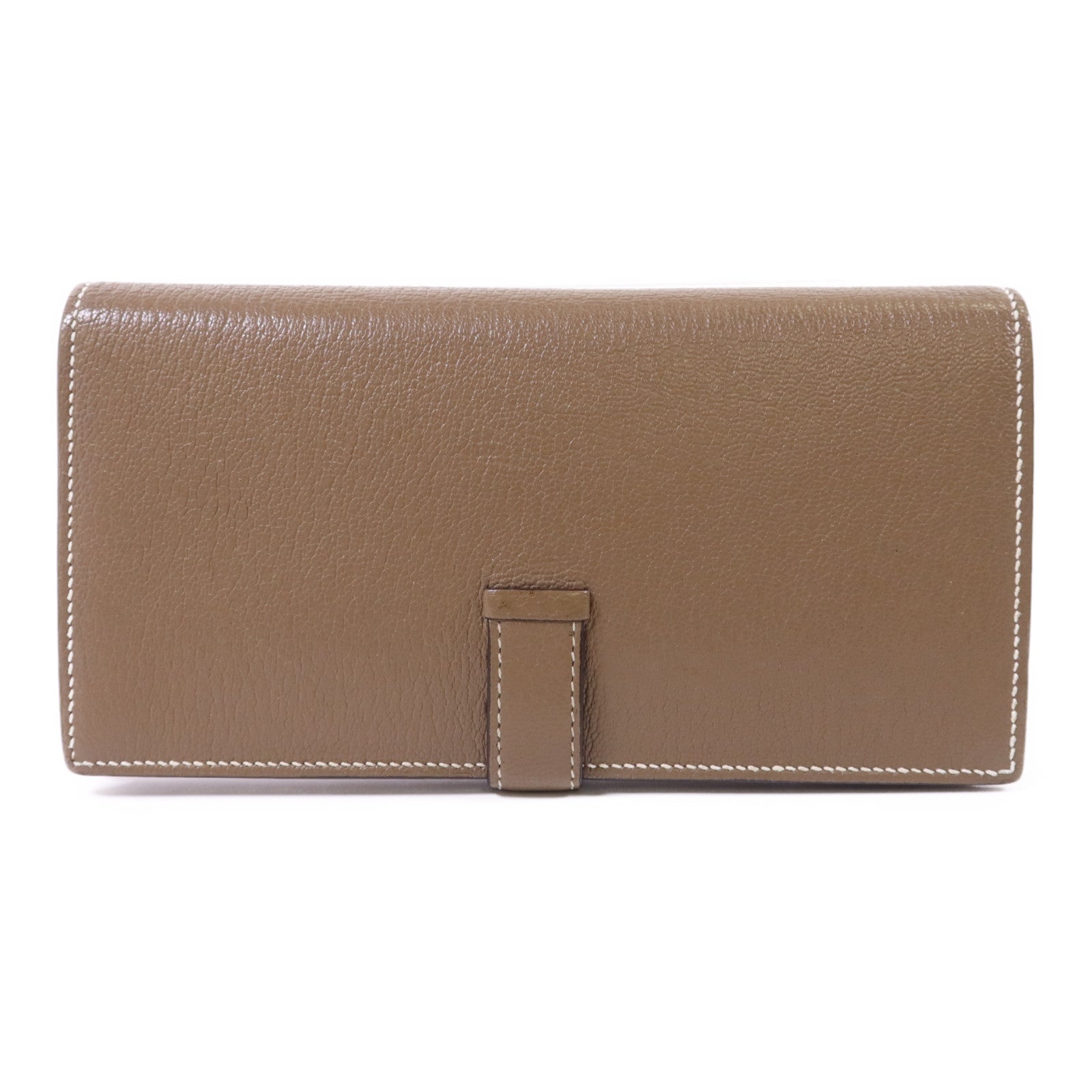 HERMES Chevre皮革Bearn W Snap銀扣長錢包Etoupe