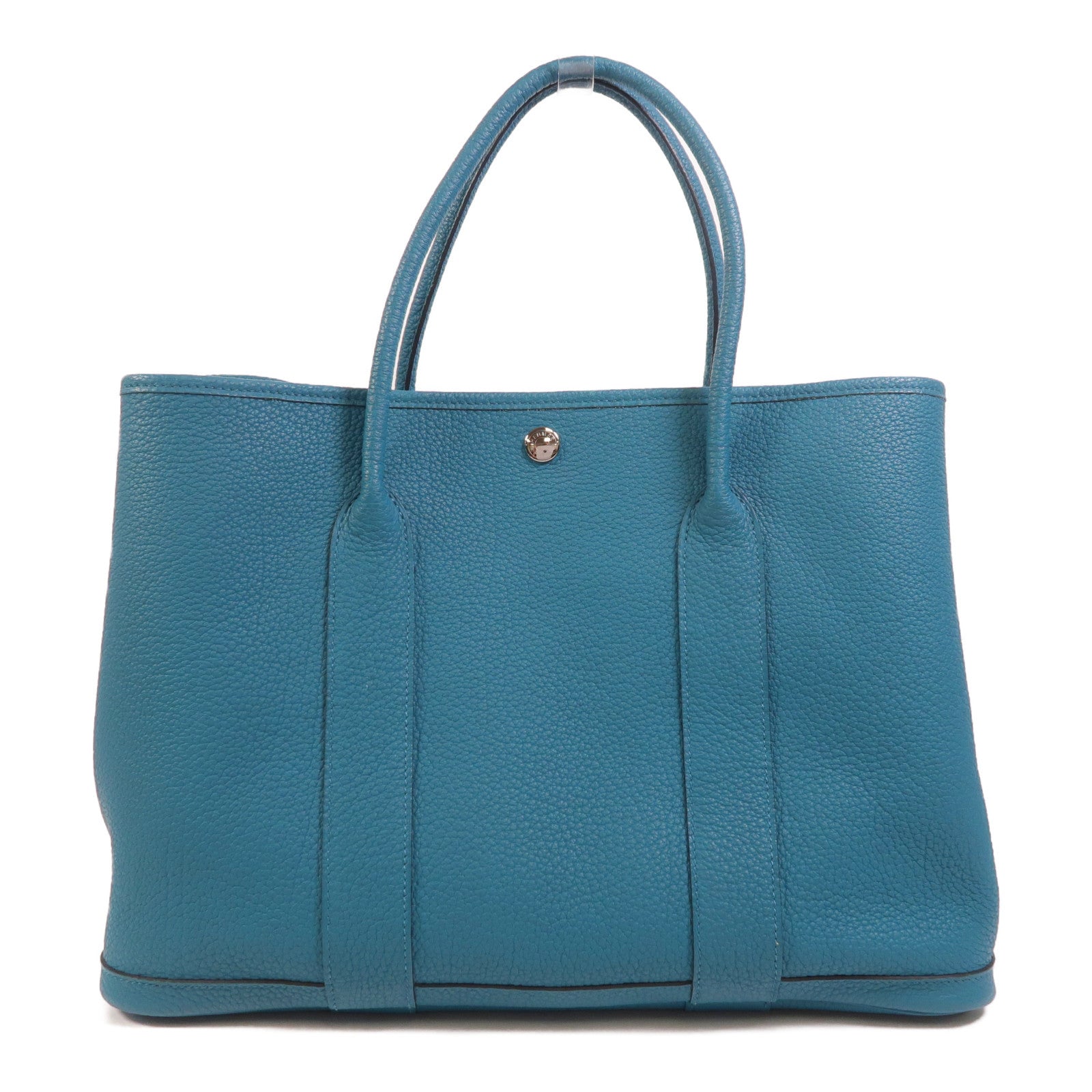 HERMES Negonda皮革Garden Party PM銀扣手挽袋Bleu Izmir