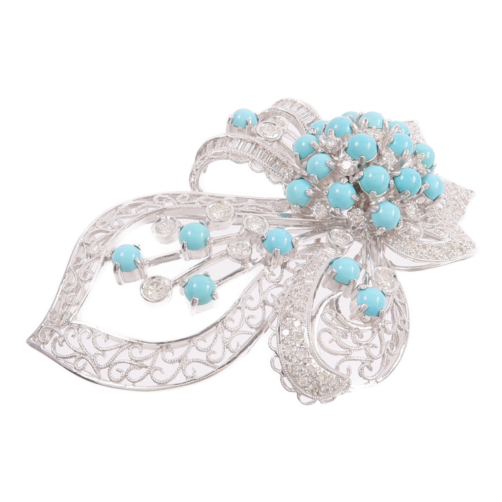 JEWELRY 18K白金Turquoise Diamond Brooch綠松石/鑽石胸針