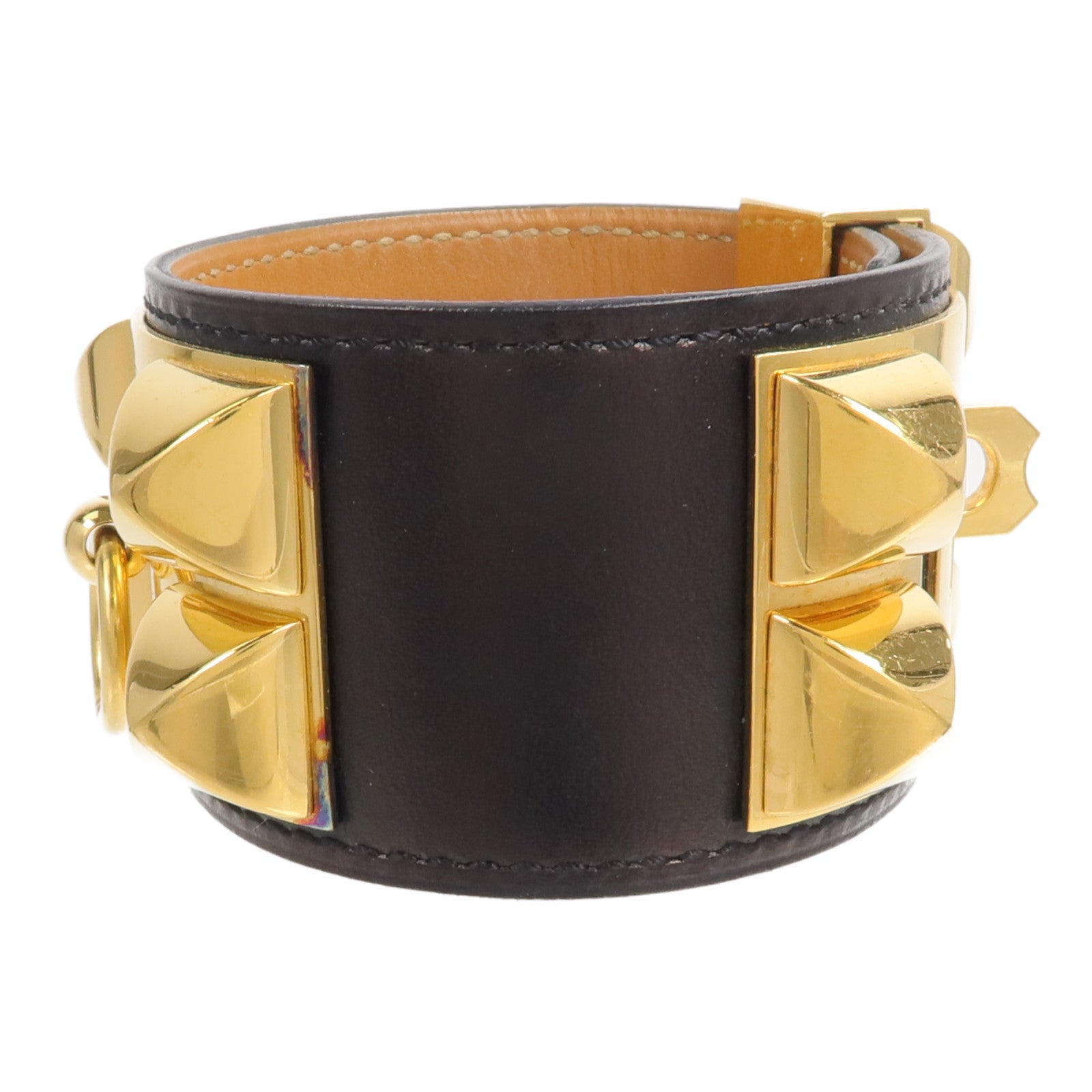 HERMES Box Calf皮革Collier de Chien手鐲Noir
