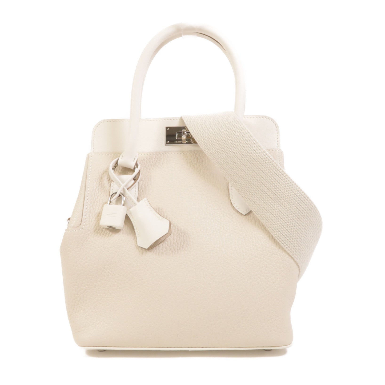 HERMES Clemence皮革Tool Box 20銀扣手挽肩背兩用袋Craie