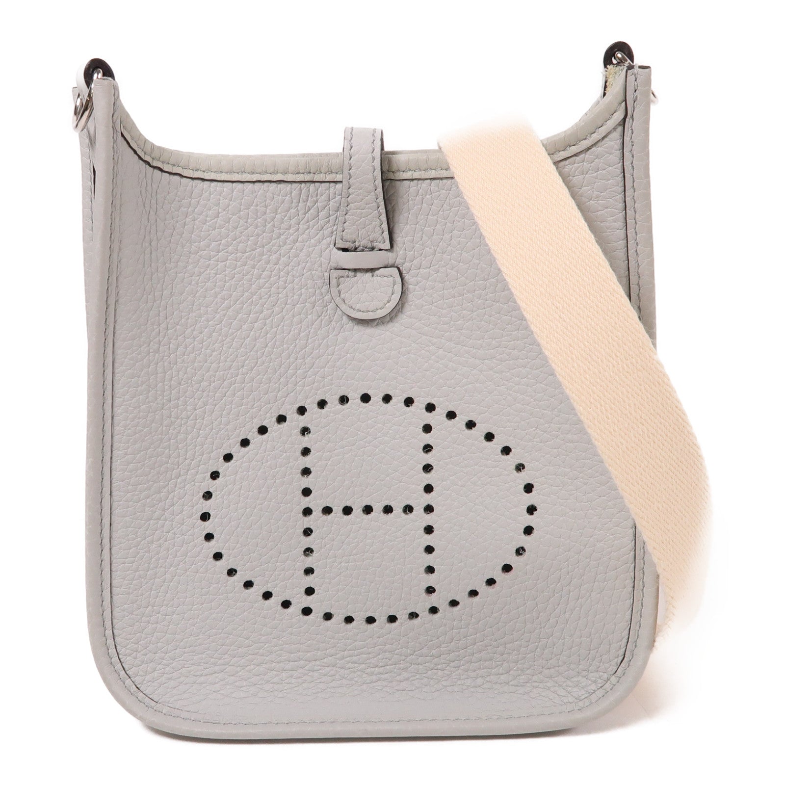 HERMES Clemence皮革Evelyne TPM銀扣肩背袋Bleu Pale