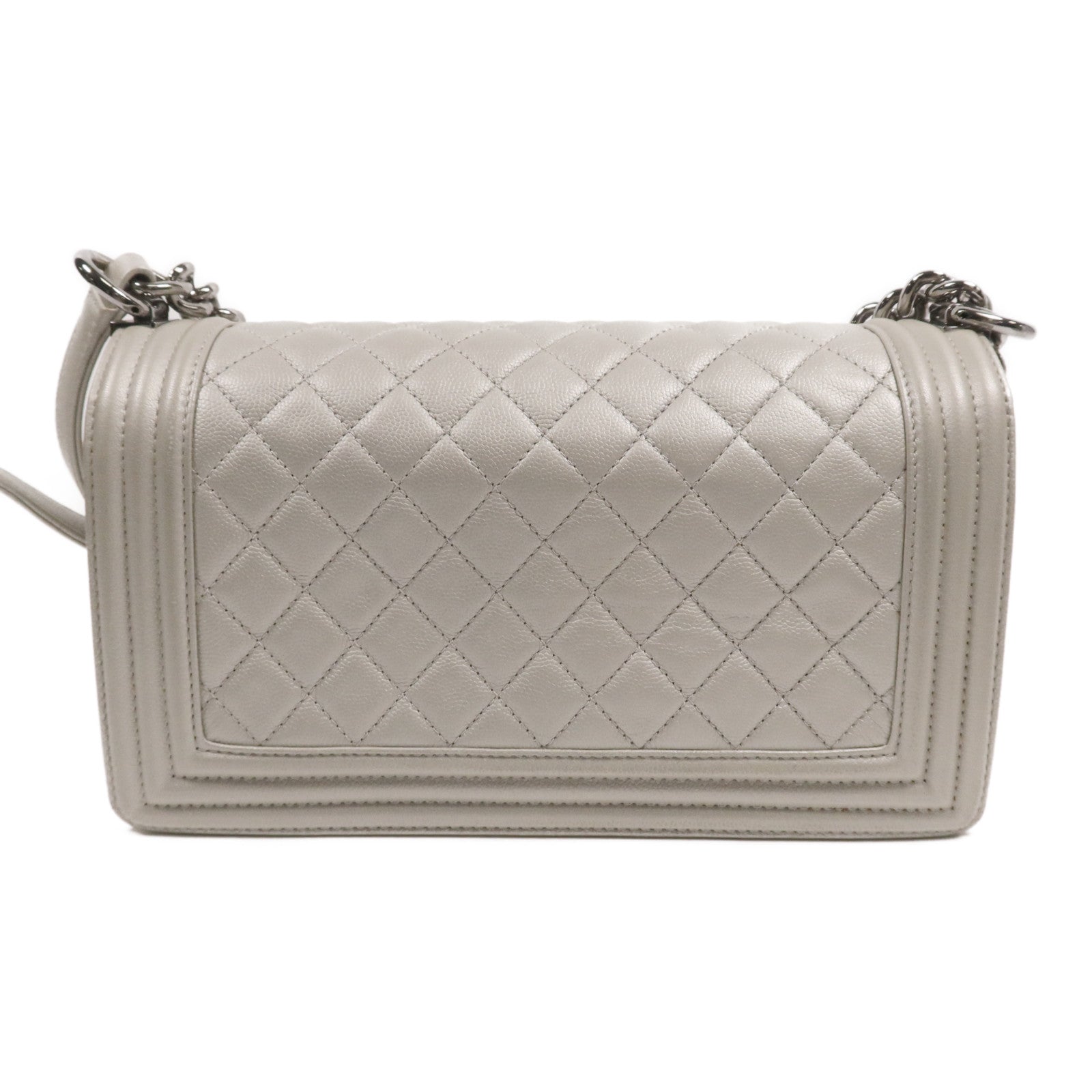 CHANEL 牛皮皮革Boy 25銀扣鏈帶肩背袋