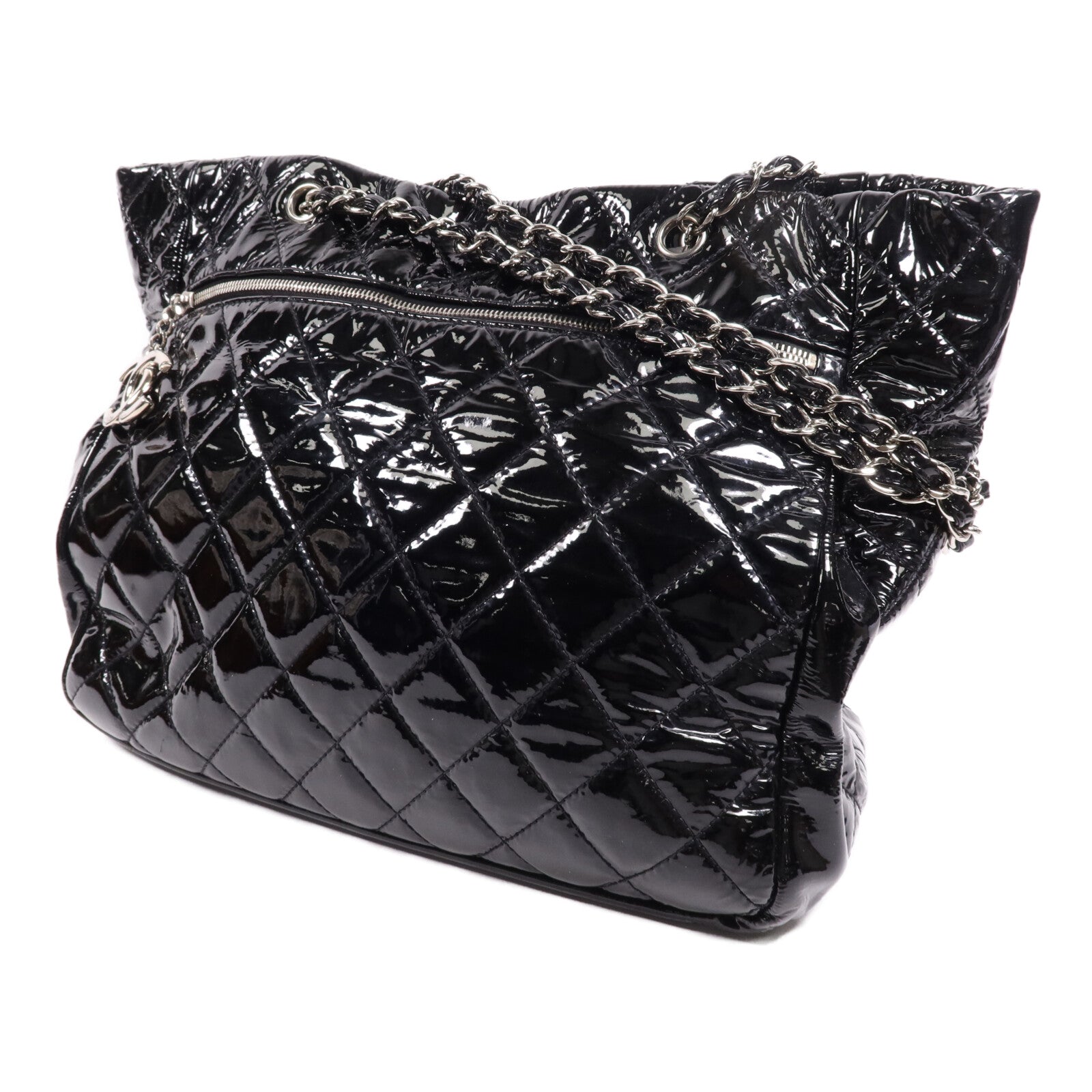 CHANEL 漆皮皮革Shoulder Bag銀扣鏈帶肩背袋