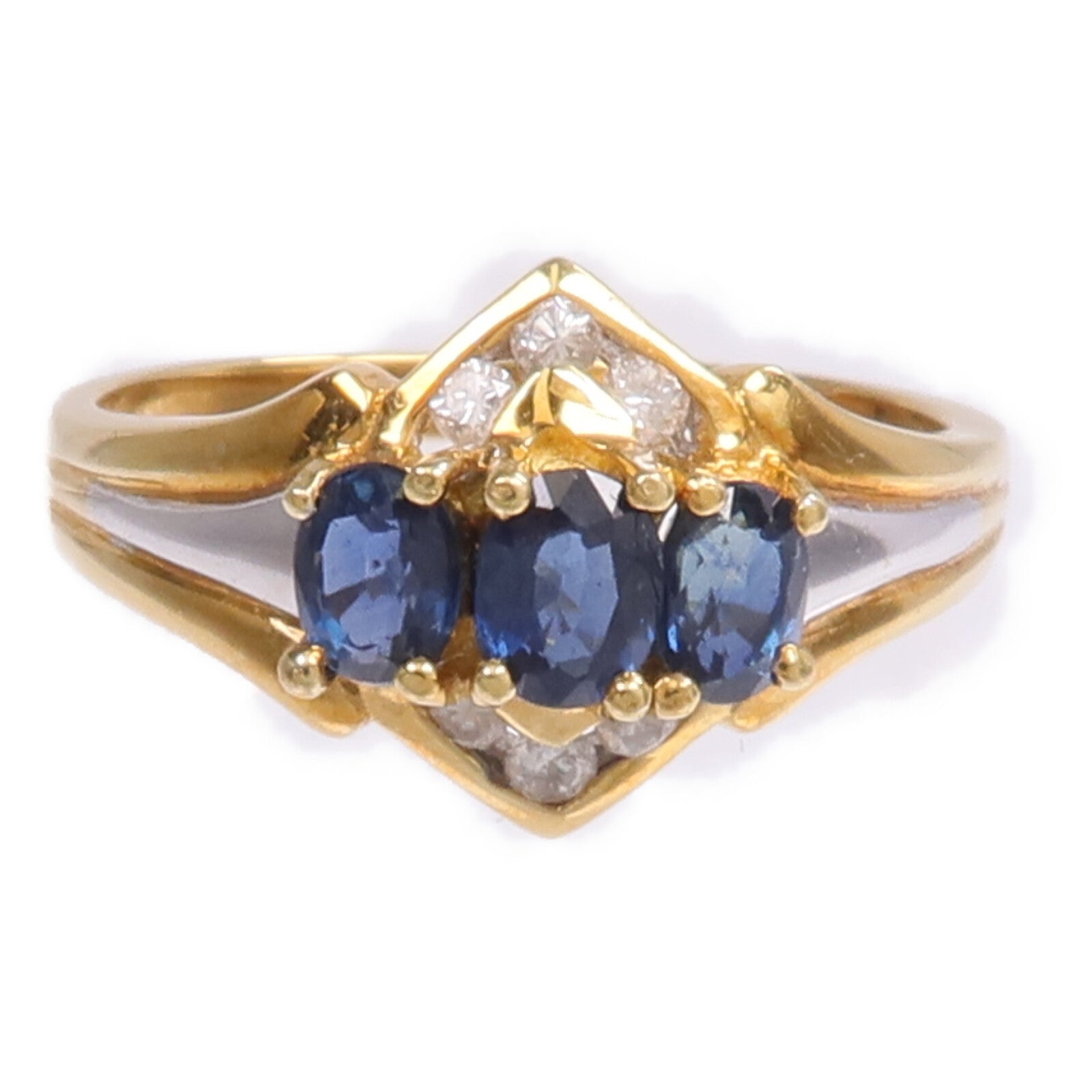 JEWELRY 【激減優惠】18K黃金/白金Sapphire Diamond Ring藍寶石/鑽石戒指US#6.75