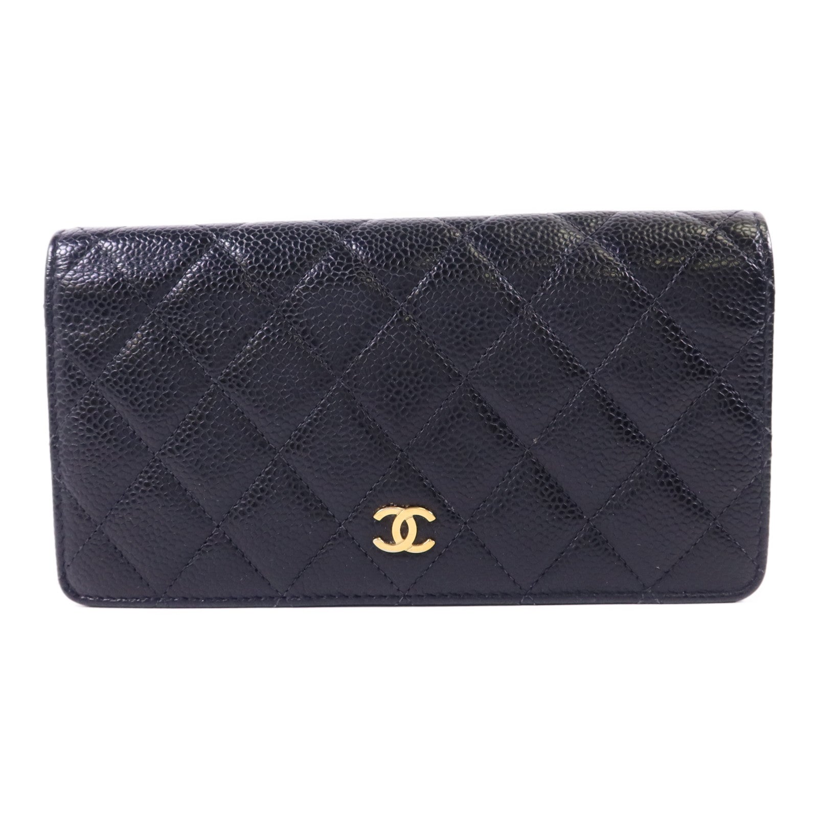 CHANEL 牛皮皮革Long Bifold Wallet金扣長錢包
