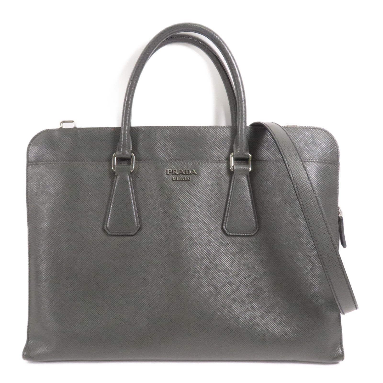 PRADA 牛皮皮革Briefcase銀扣公事包