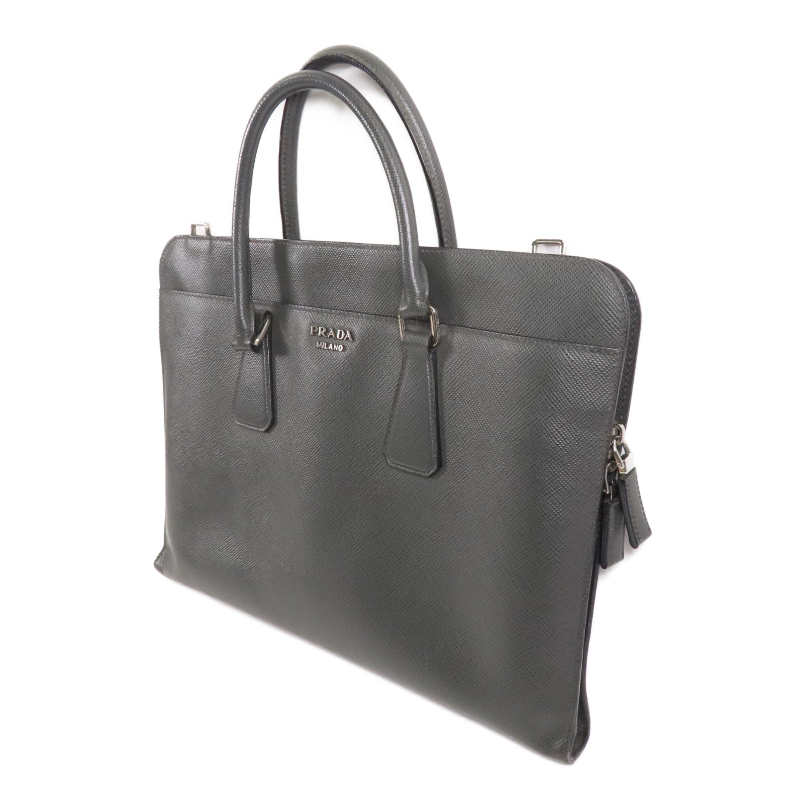 PRADA 牛皮皮革Briefcase銀扣公事包