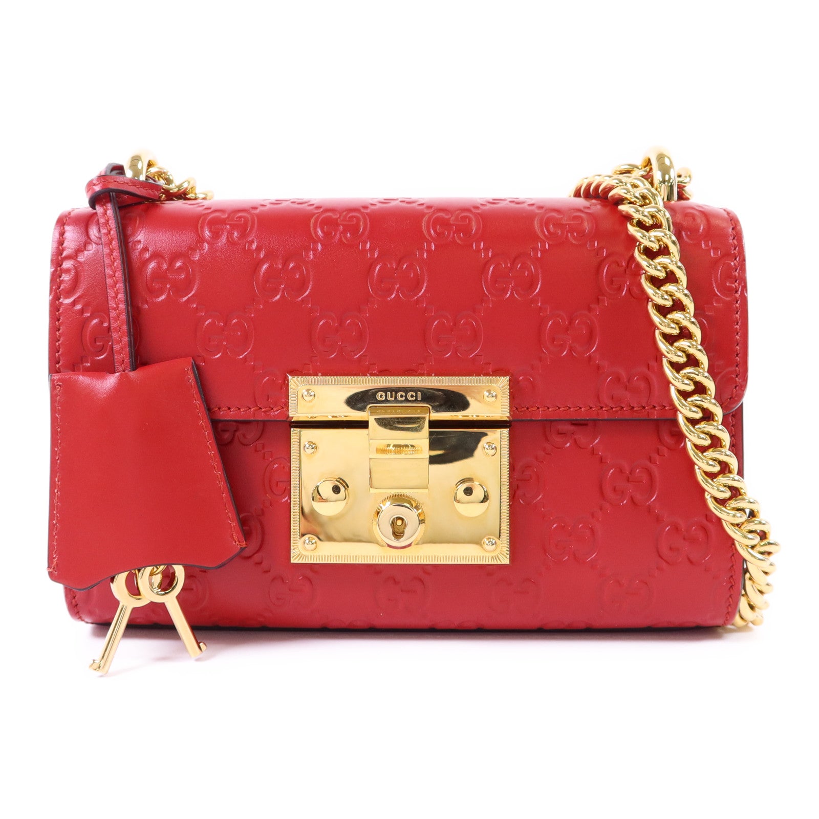 GUCCI 【激減優惠】牛皮皮革Padlock GG金扣鏈帶肩背袋