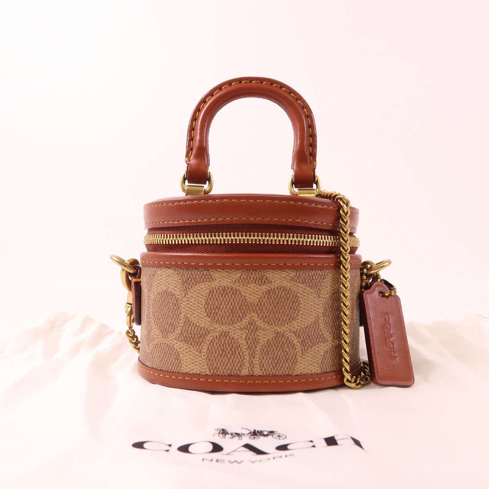 COACH 牛皮皮革/塗層帆布Coach Mini金扣手挽肩背兩用袋