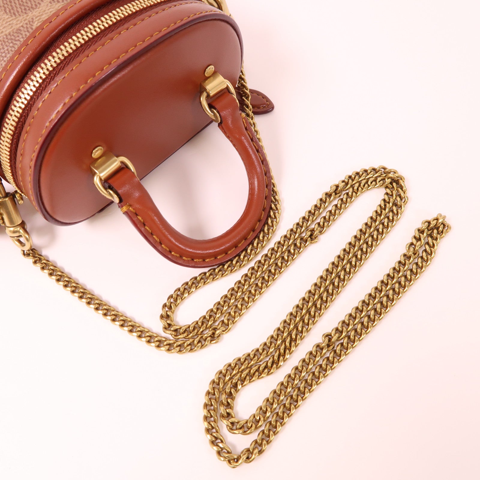 COACH 牛皮皮革/塗層帆布Coach Mini金扣手挽肩背兩用袋