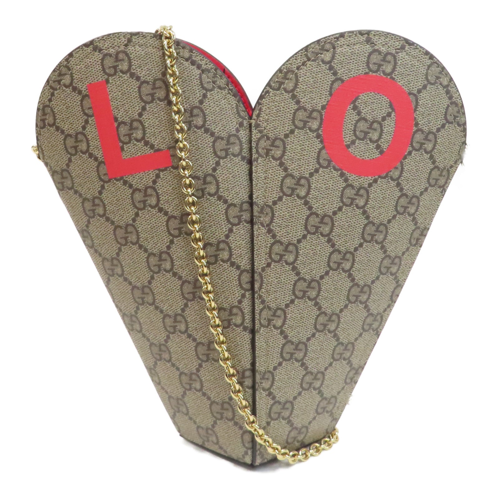 GUCCI (PRICE DOWN) GG GHW Chain Shoulder Bag PVC Coated Canvas Brown/Red