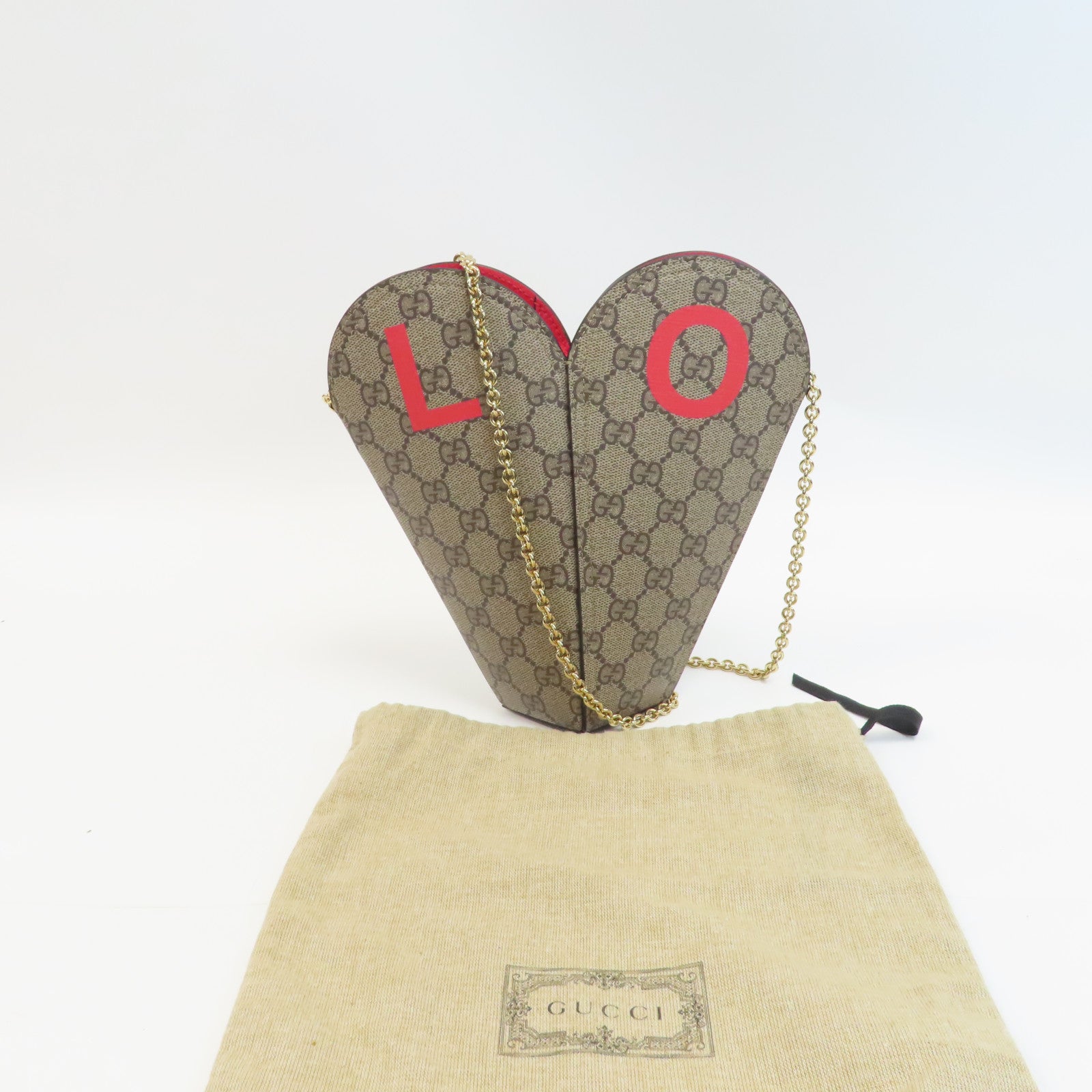 GUCCI 【激減優惠】塗層帆布Chain Shoulder金扣鏈帶肩背袋啡色/紅色