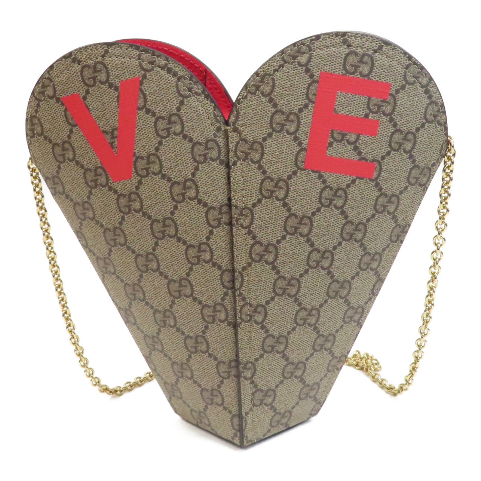 GUCCI (PRICE DOWN) GG GHW Chain Shoulder Bag PVC Coated Canvas Brown/Red