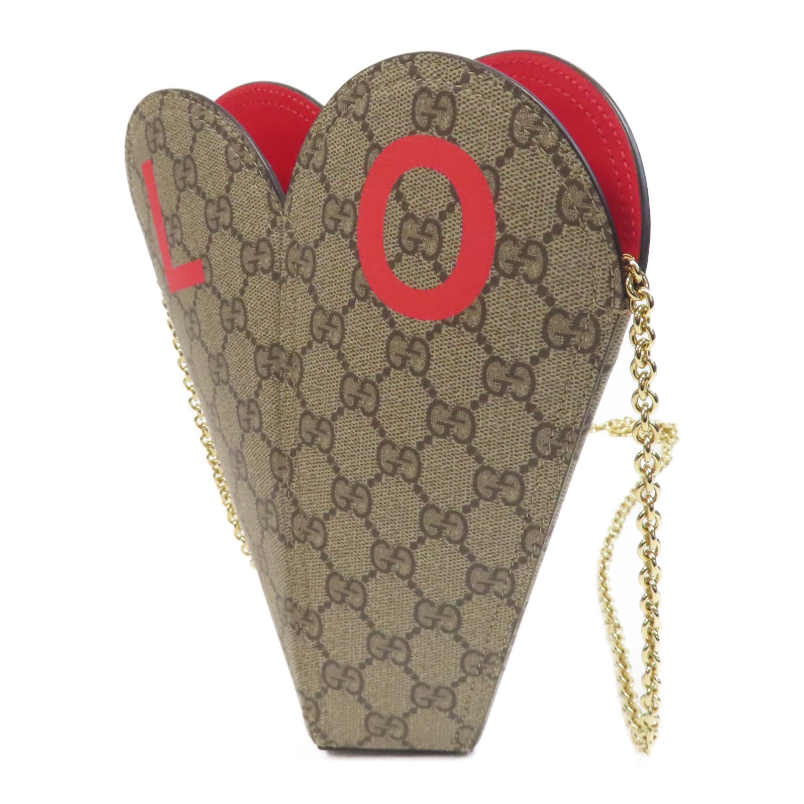 GUCCI 【激減優惠】塗層帆布Chain Shoulder金扣鏈帶肩背袋啡色/紅色