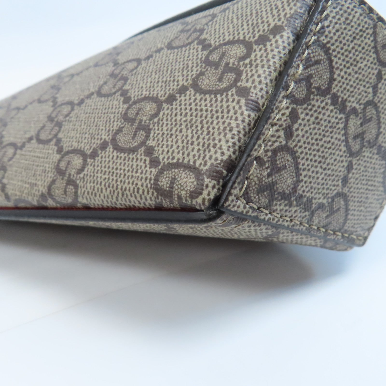 GUCCI 【激減優惠】塗層帆布Chain Shoulder金扣鏈帶肩背袋啡色/紅色