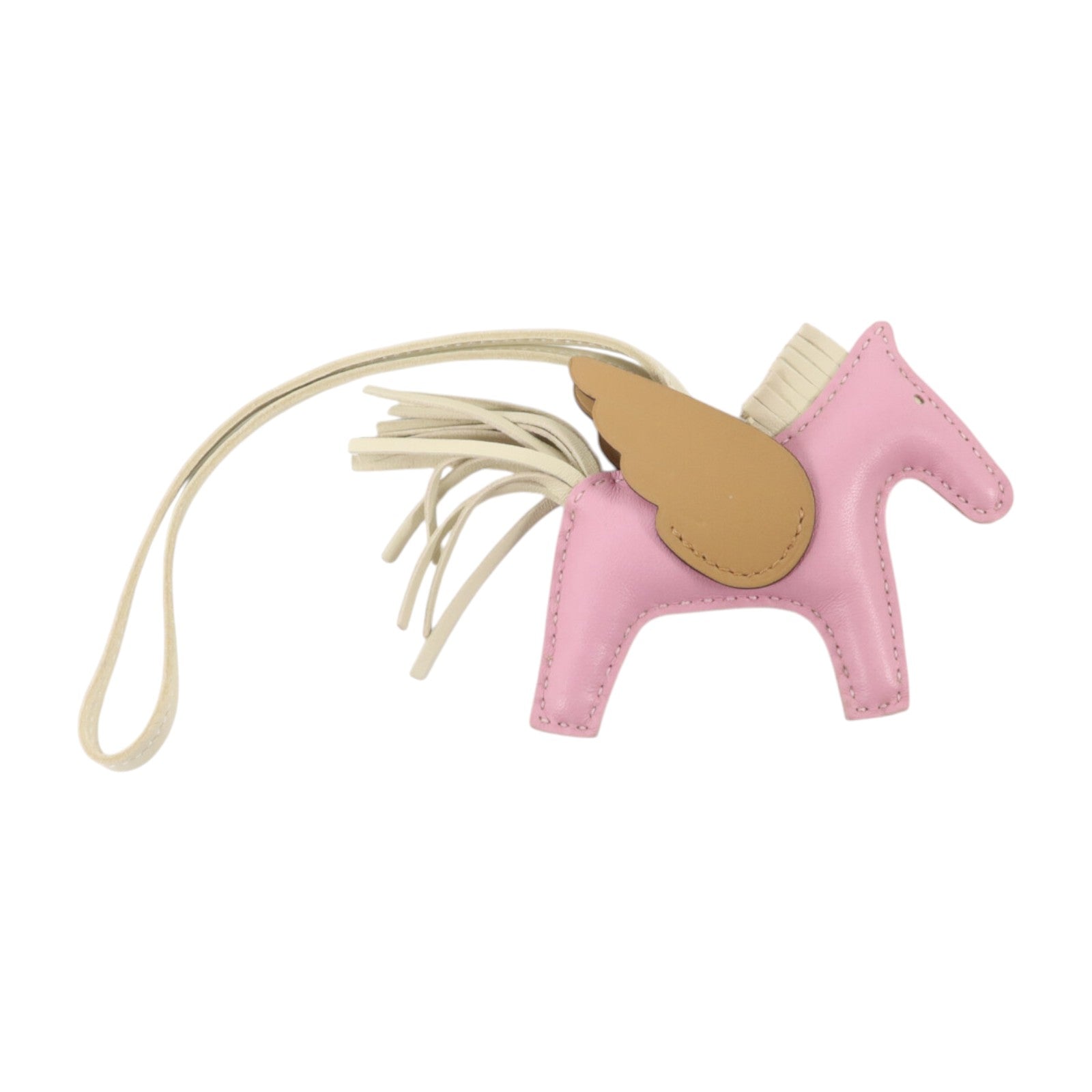 HERMES Milo皮革/Swift皮革Rodeo Pegase PM掛飾Mauve Sylvestre/Craie/Chai