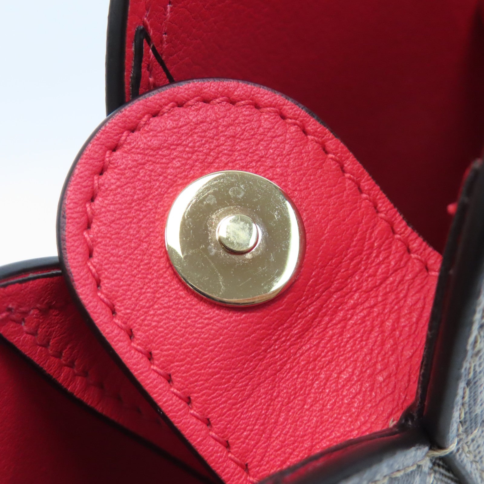 GUCCI 【激減優惠】塗層帆布Chain Shoulder金扣鏈帶肩背袋啡色/紅色