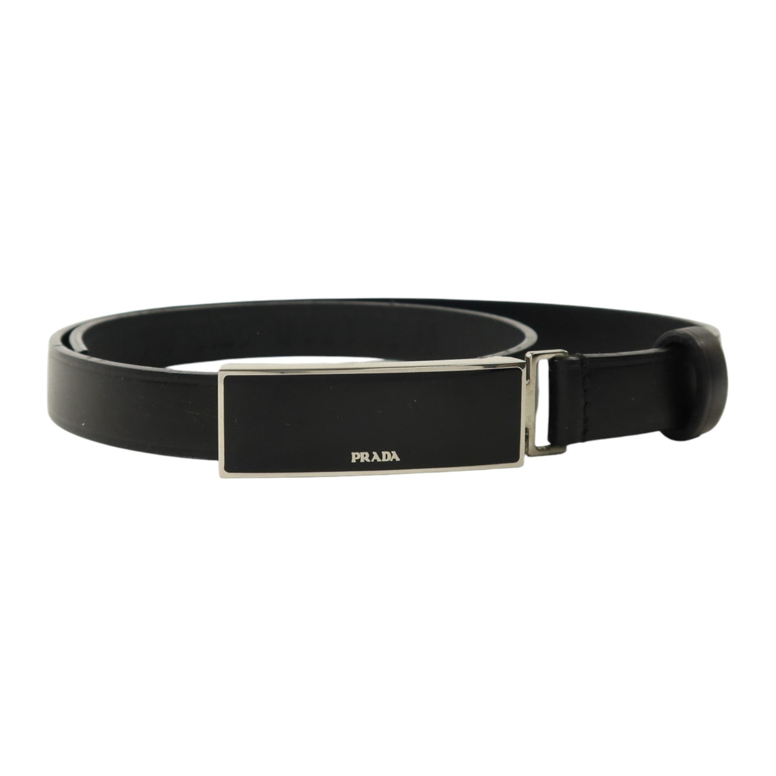 PRADA 牛皮皮革Saffiano Belt 70cm銀扣皮帶