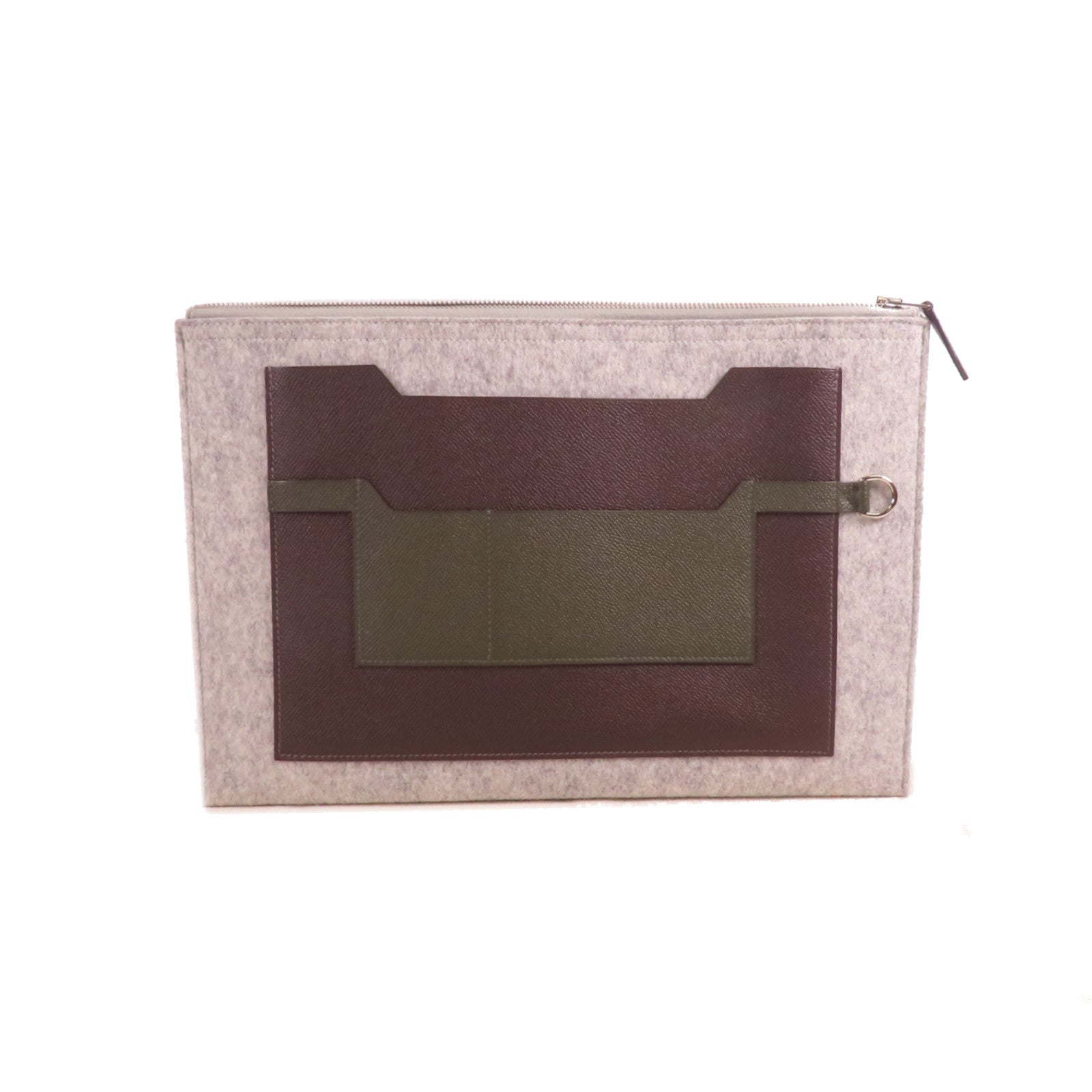 HERMES PHW Toodoo 37 Clutch bag Wool/Epsom Leather Ebene/Vert de Gris