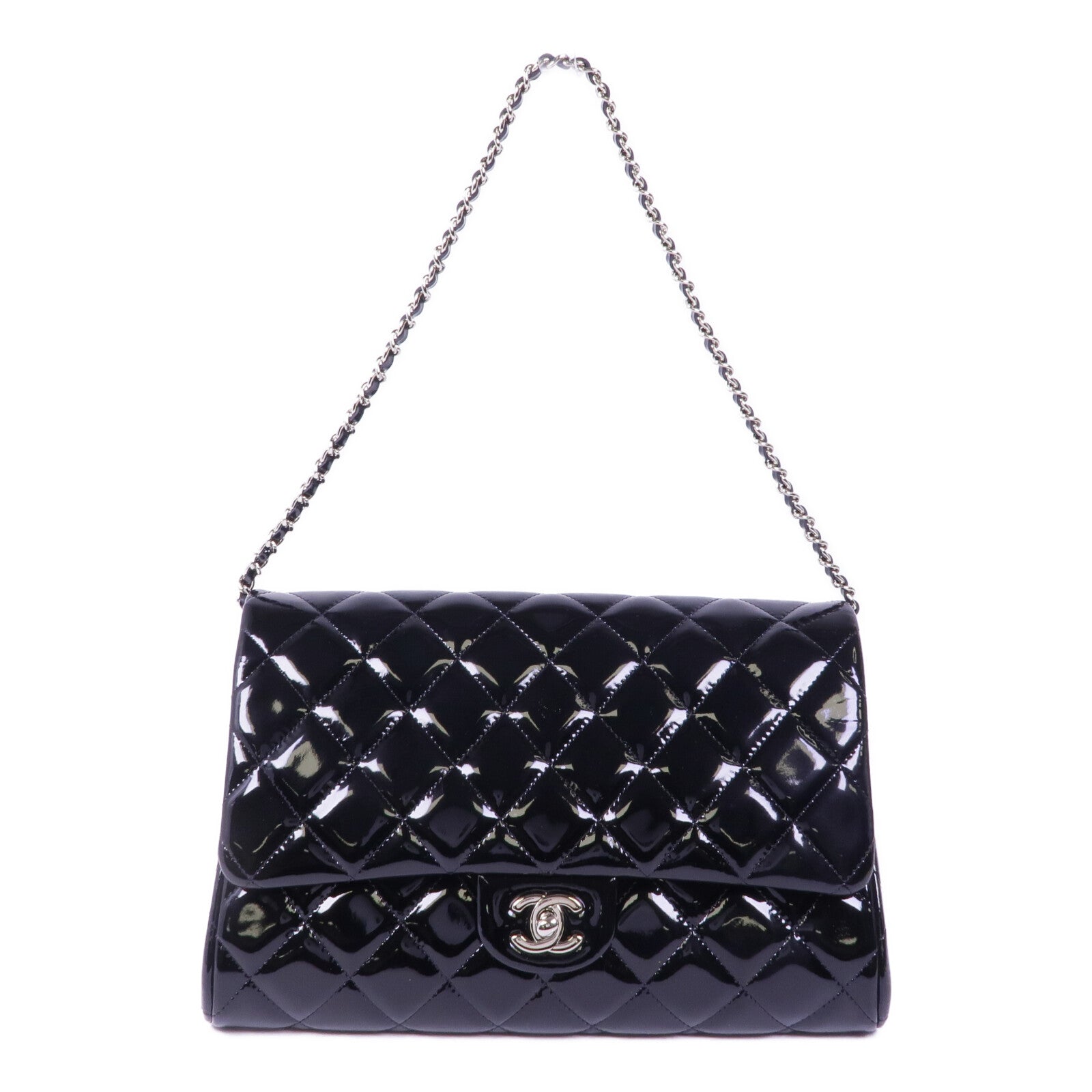 CHANEL 漆皮皮革Chain Shoulder Bag銀扣鏈帶肩背袋