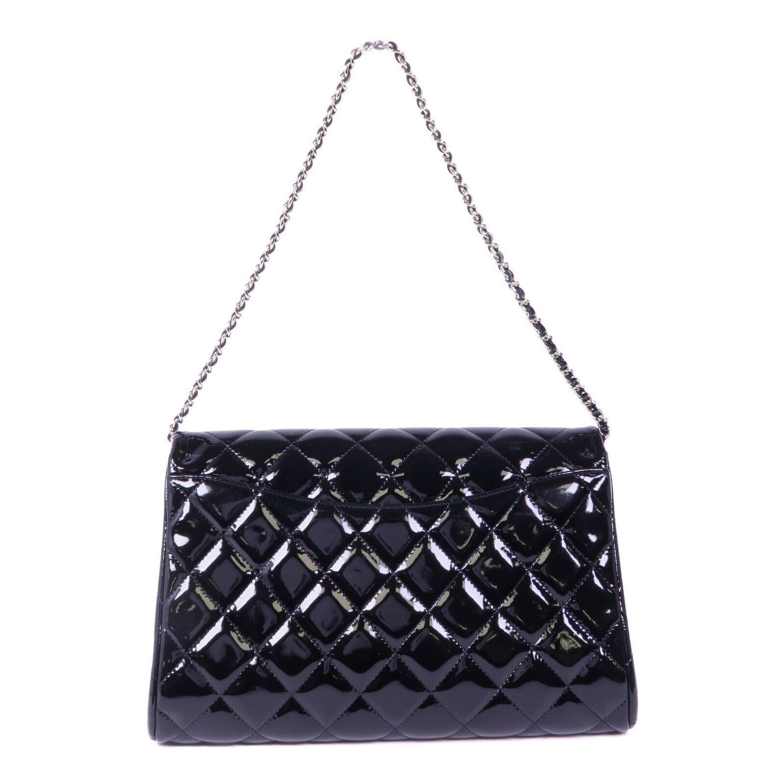 CHANEL 漆皮皮革Chain Shoulder Bag銀扣鏈帶肩背袋