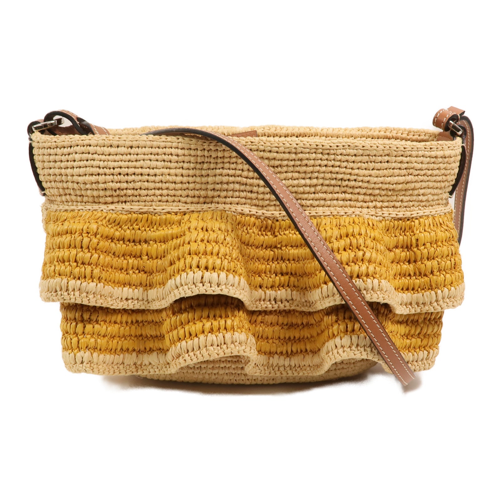 LOEWE Raffia/牛皮皮革Paula's Ibiza Ruffle Pochette肩背袋