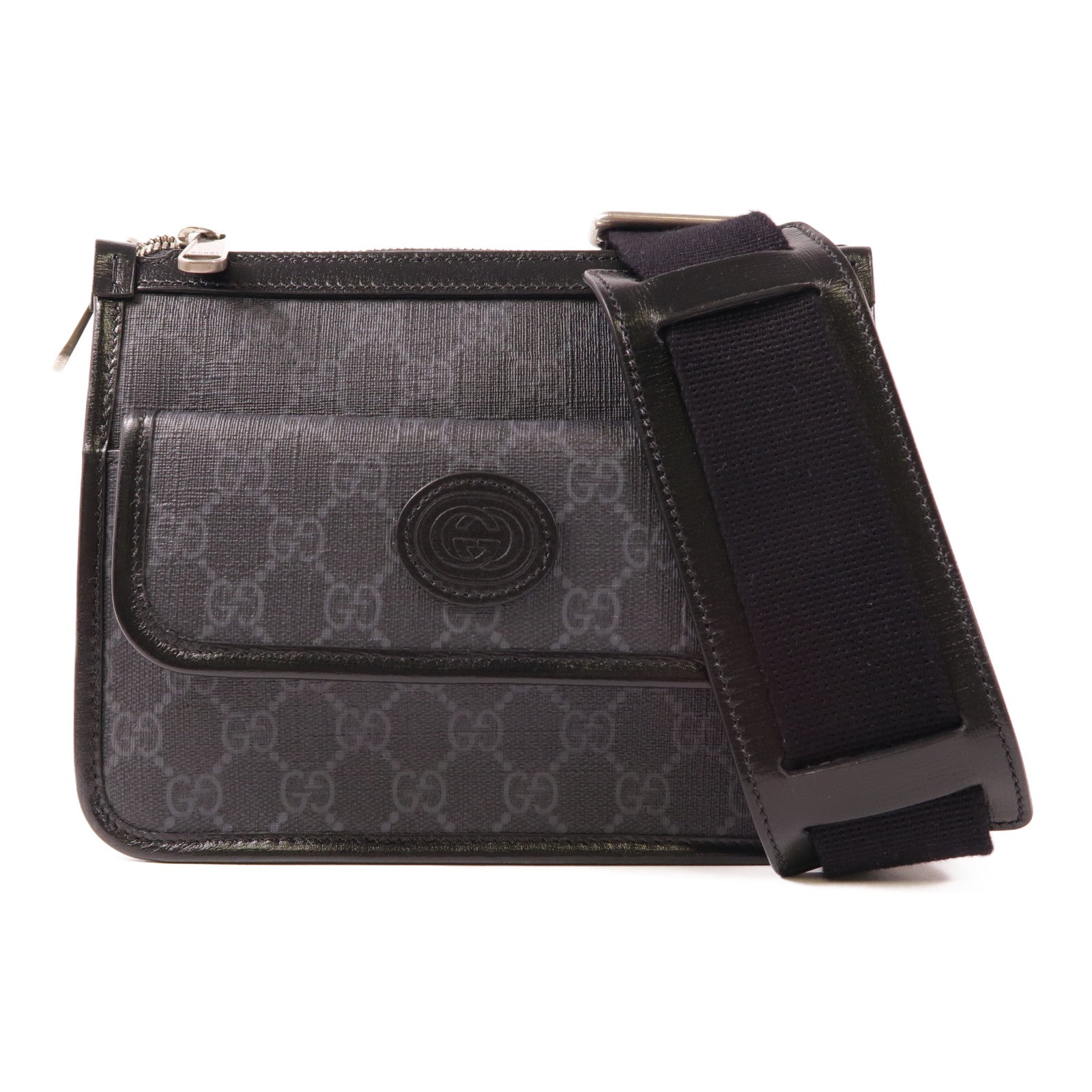 GUCCI 塗層帆布Shoulder Bag銀扣肩背袋