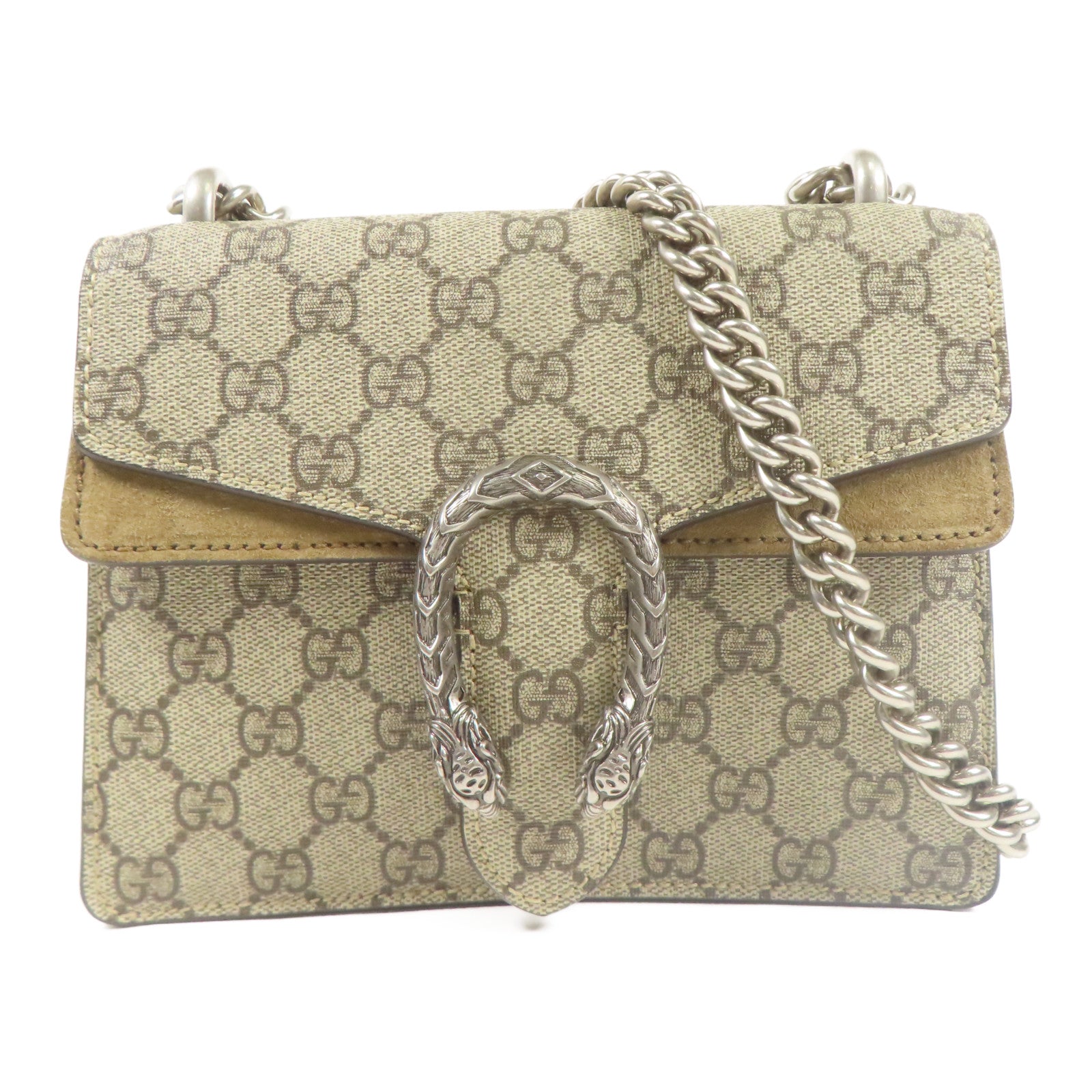 GUCCI 塗層帆布Dionysus銀扣鏈帶肩背袋