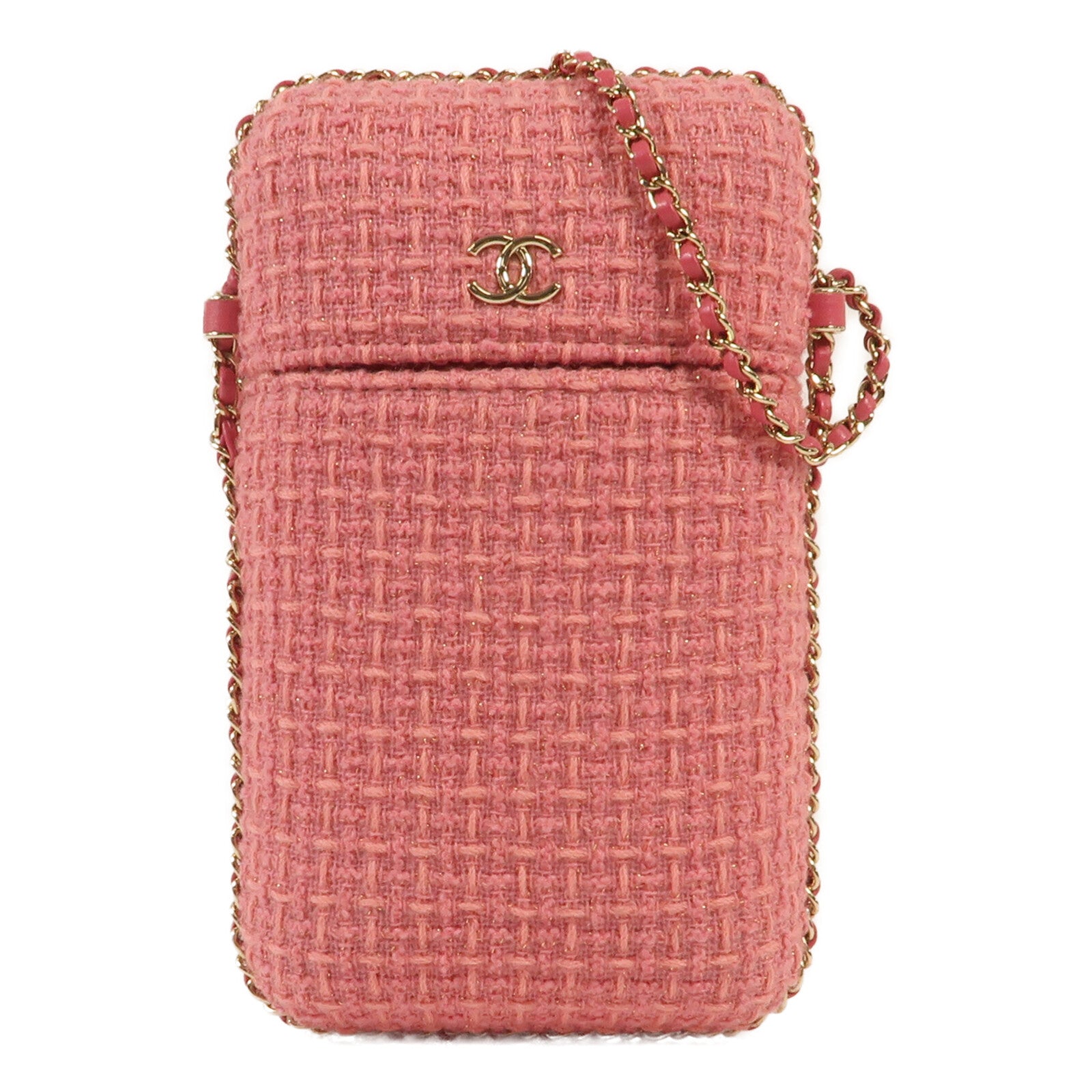 CHANEL 【激減優惠】斜紋軟呢Phone Bag金扣鏈帶肩背袋
