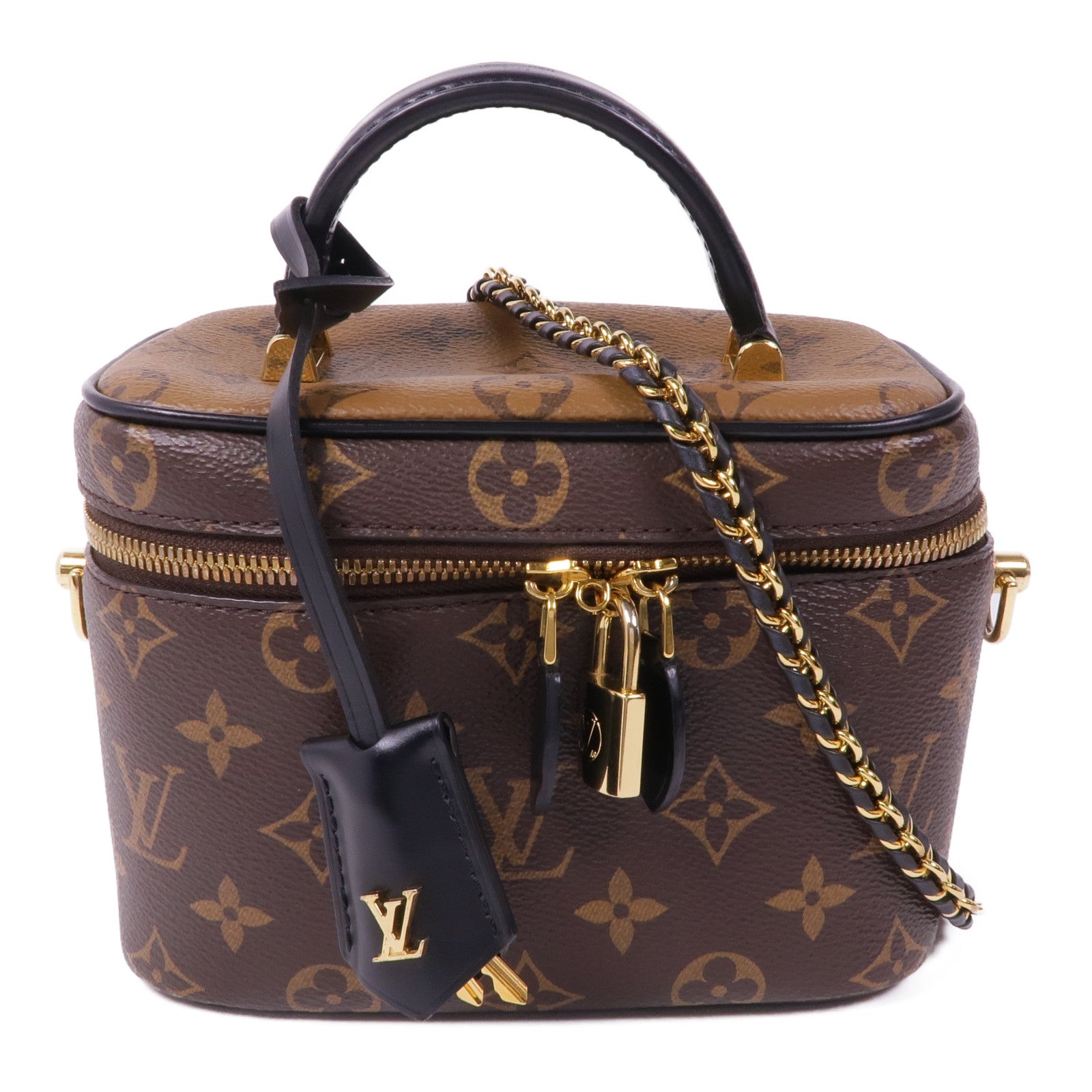 LOUIS VUITTON Monogram Reverse Vanity PM金扣手挽肩背兩用袋棕色