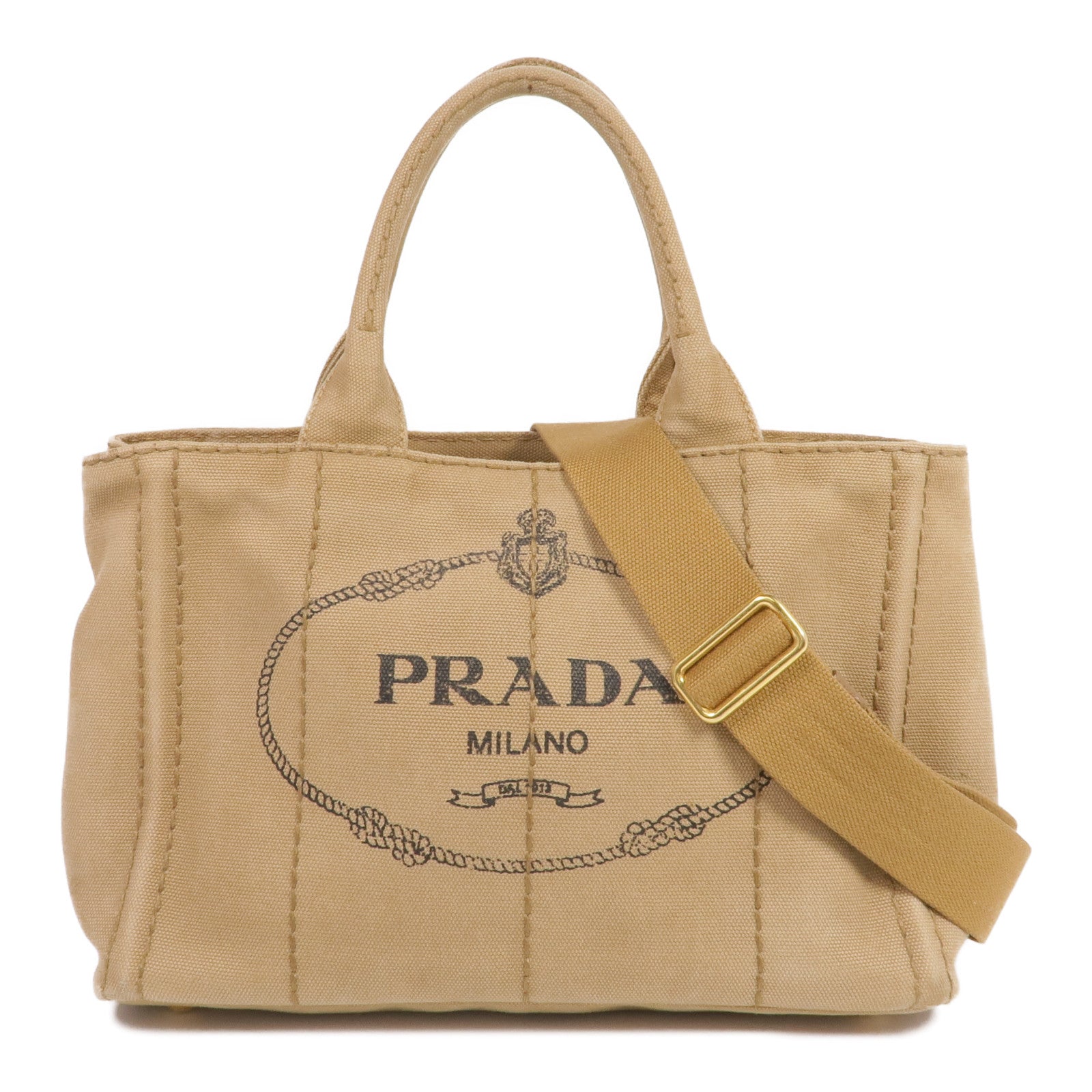 PRADA 【激減優惠】帆布Prada Canapa Tote Bag金扣手挽肩背兩用袋