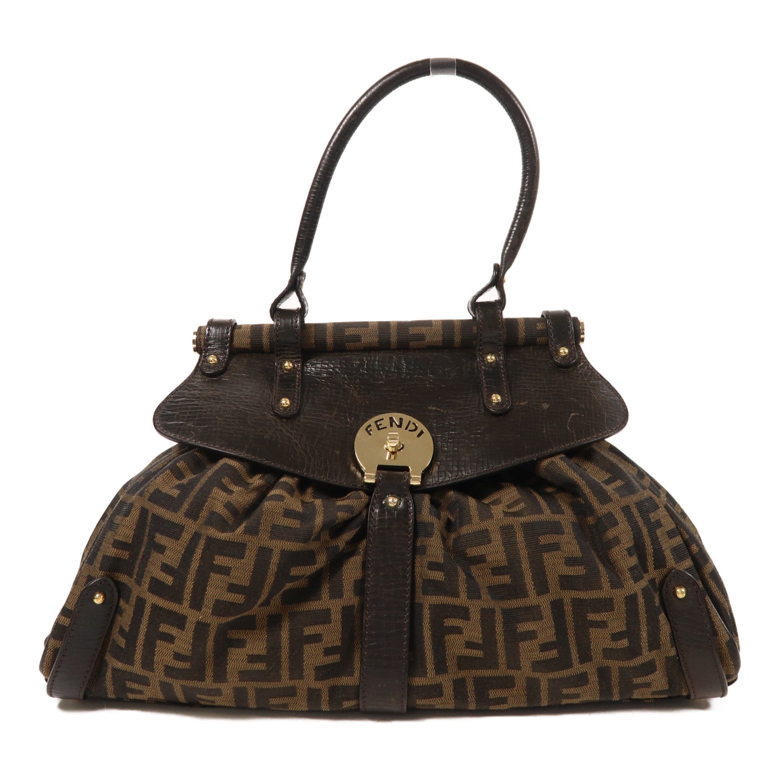 FENDI 帆布/牛皮皮革Hand Bag金扣手挽袋