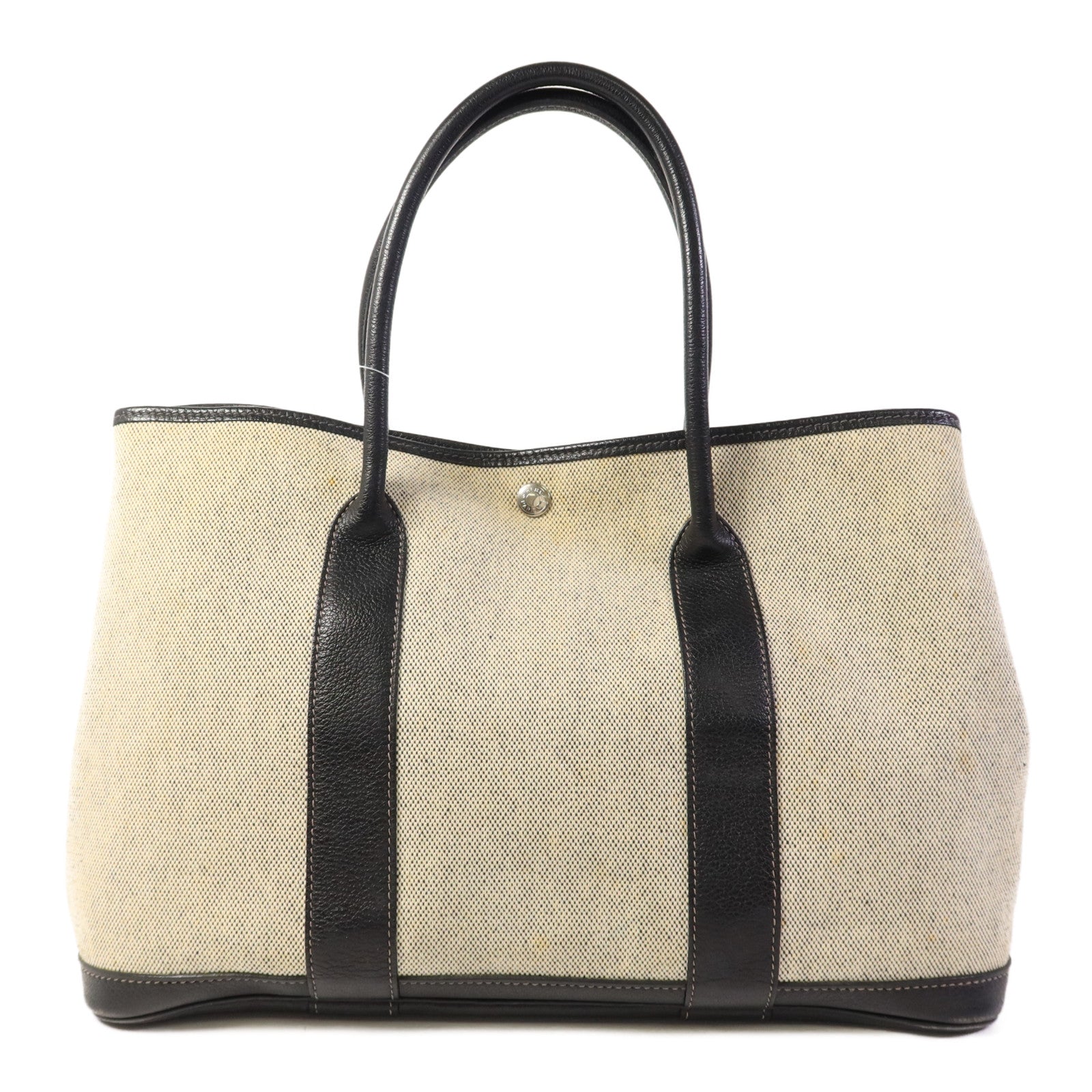 HERMES 帆布GardenParty PM銀扣手挽袋