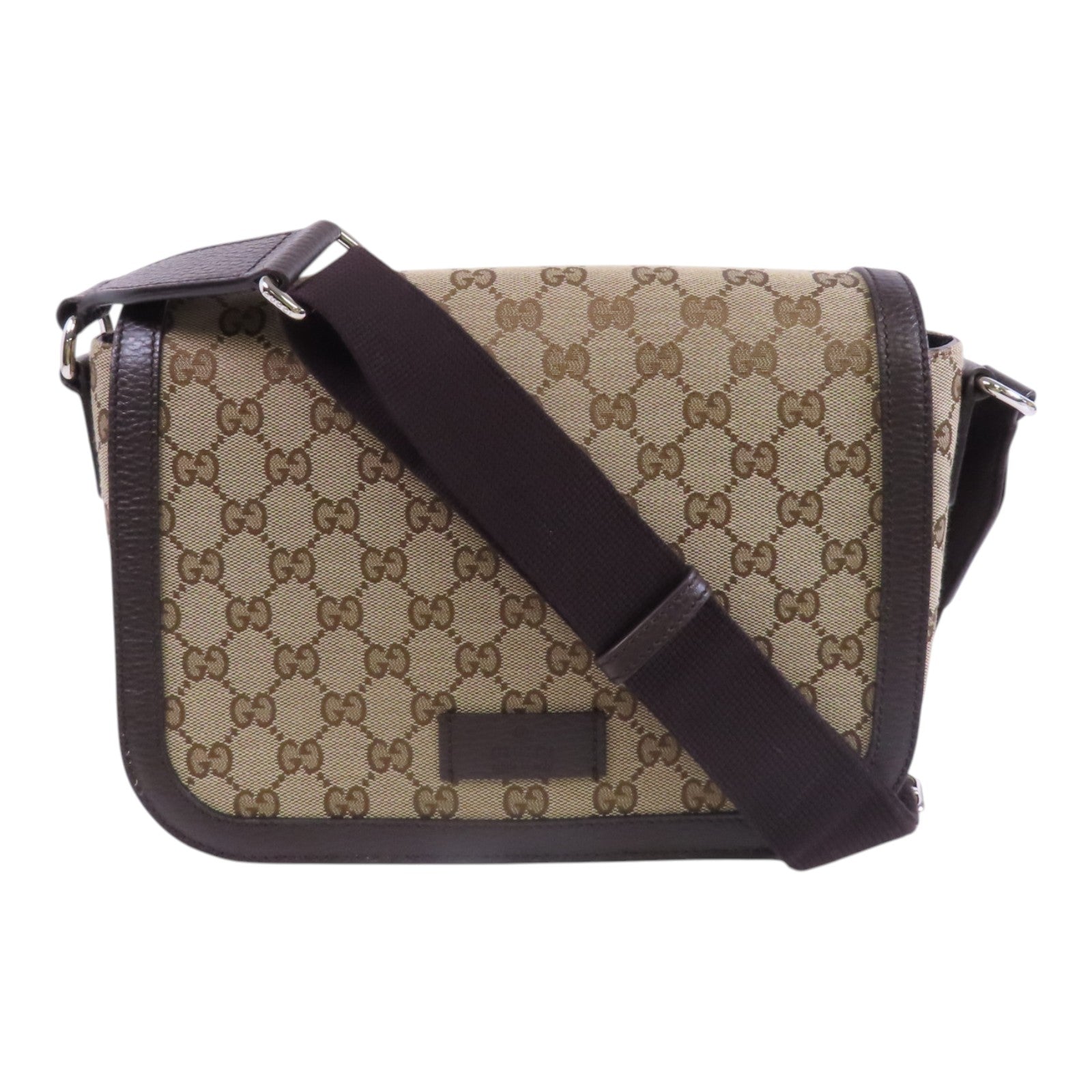 GUCCI GG帆布Shoulder Bag銀扣肩背袋