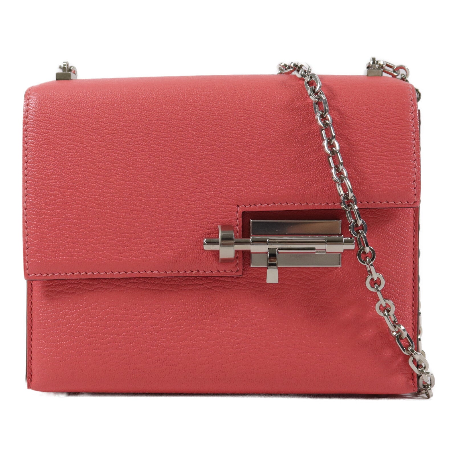 HERMES Chevre皮革Verrou Mini鏈帶肩背袋Rose Azalee