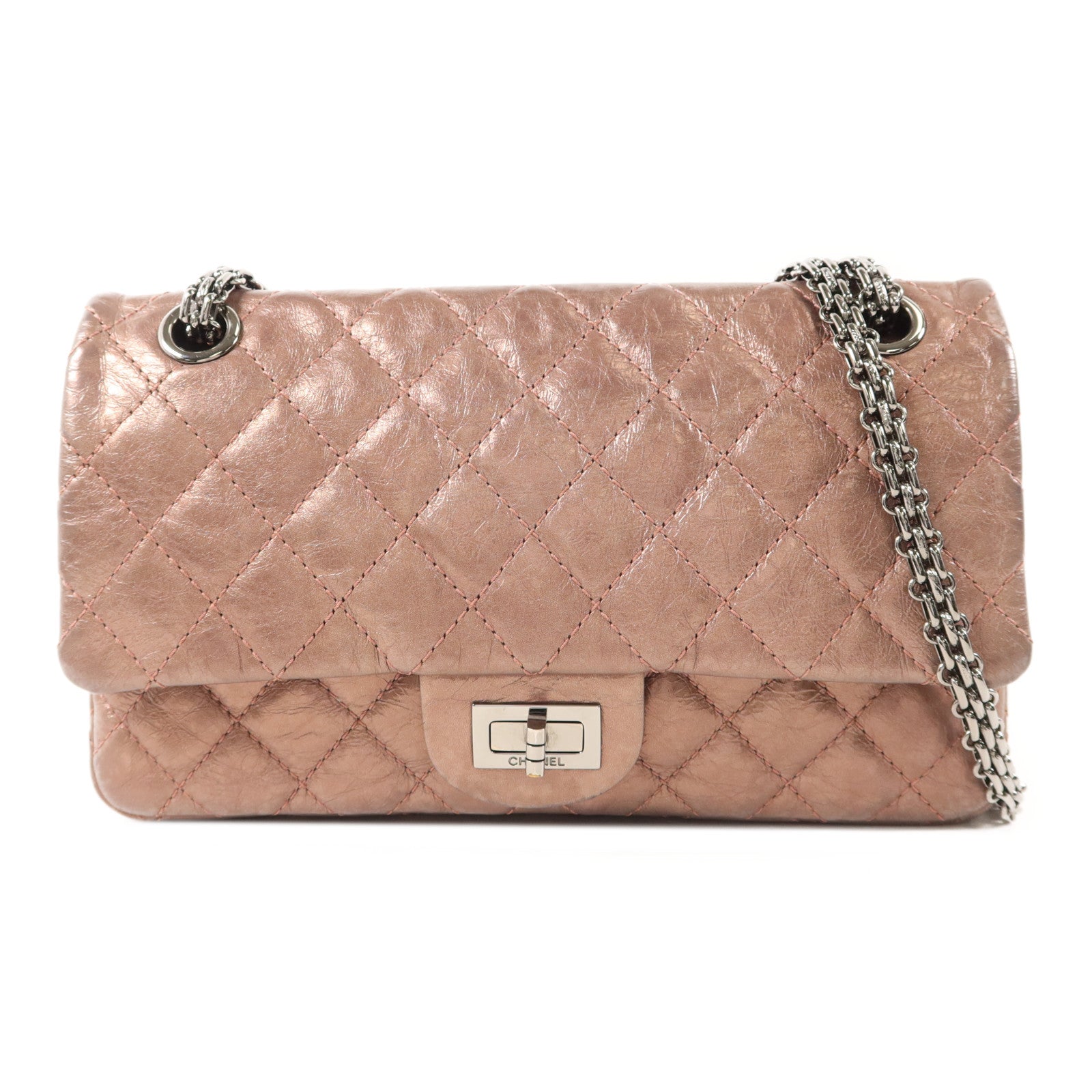 CHANEL 牛皮皮革2.55 Chain Shoulder銀扣鏈帶肩背袋