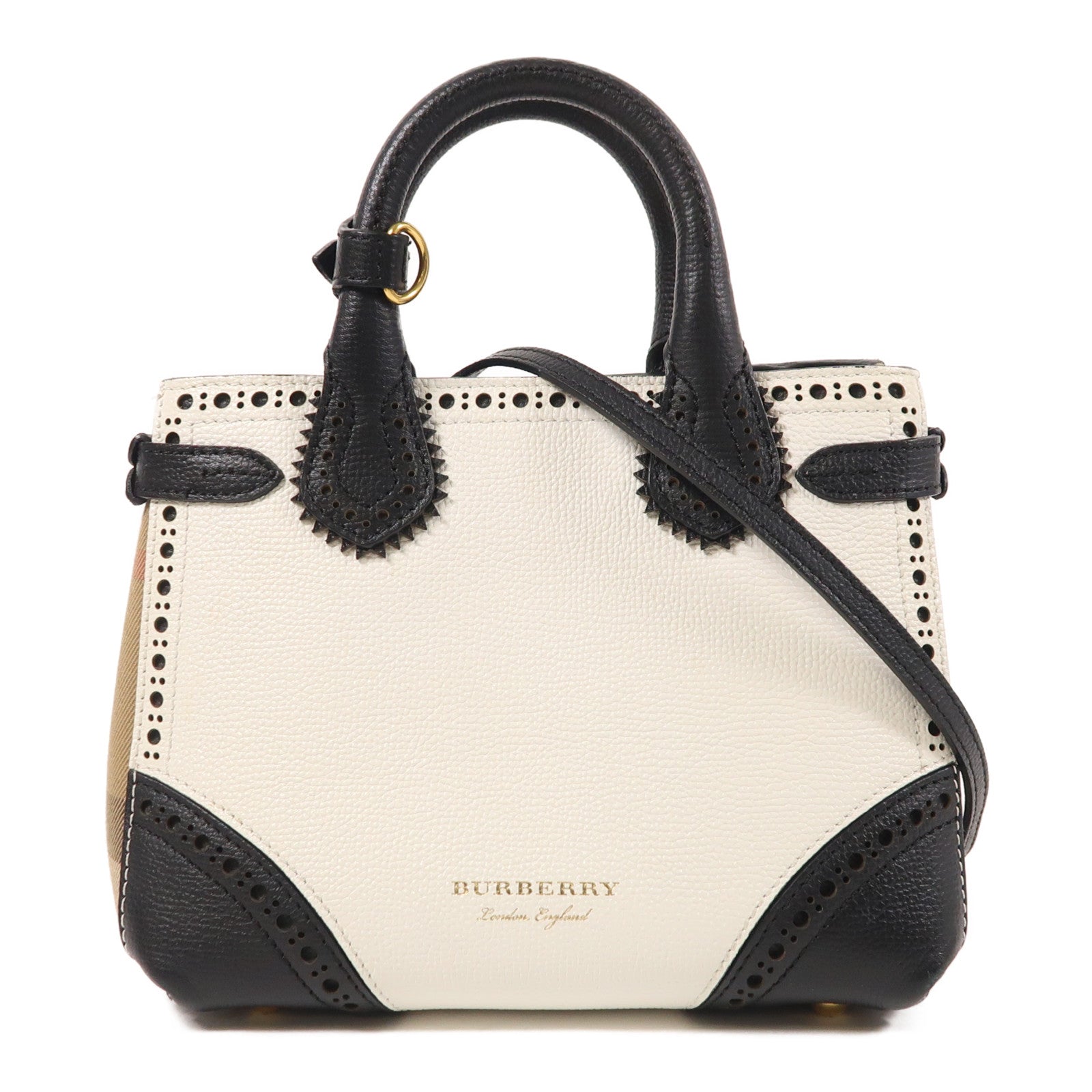 BURBERRY 牛皮皮革/帆布2 Way Shoulder金扣手挽肩背兩用袋