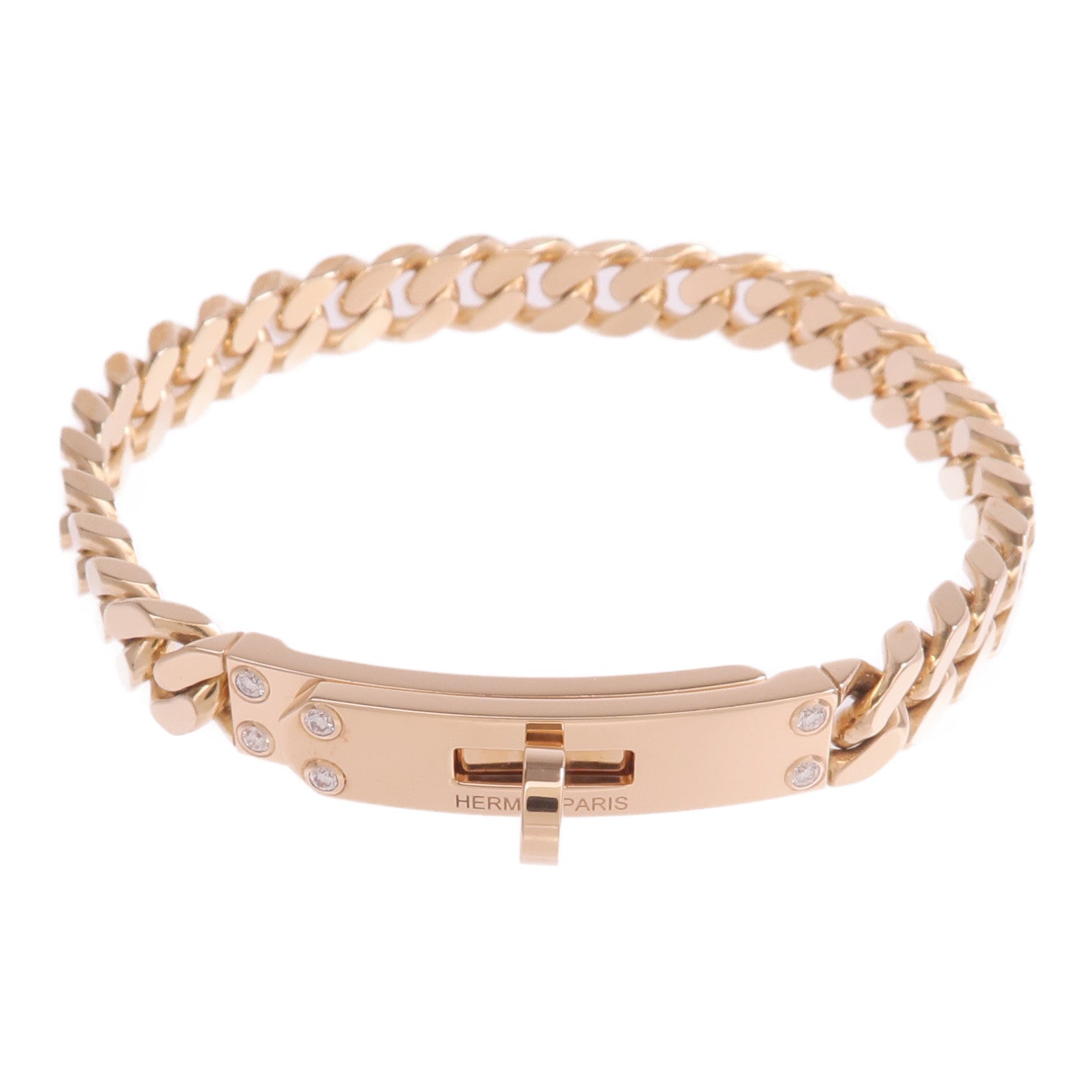 HERMES 18K玫瑰金Kelly Gourmette Bracelet鑽石手鏈