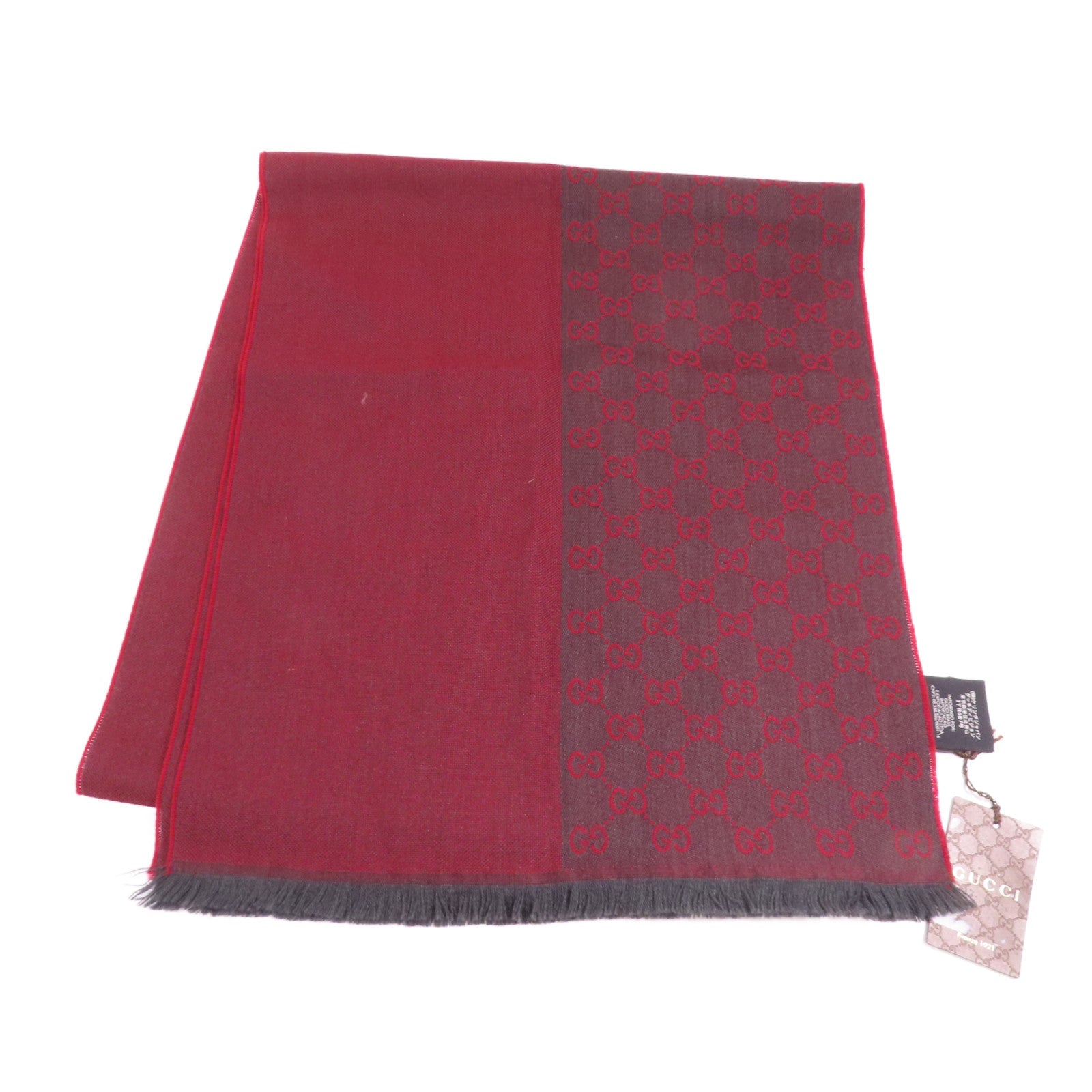 GUCCI GG Scarf 344994 4G200 1174 Wool Bordeaux/Grey
