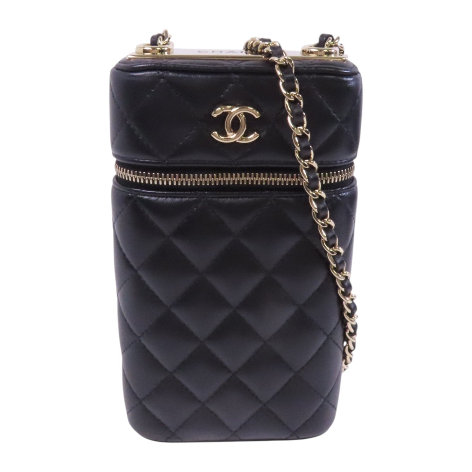 CHANEL 羊皮皮革Vanity Phone Case with Chain金扣鏈帶肩背袋