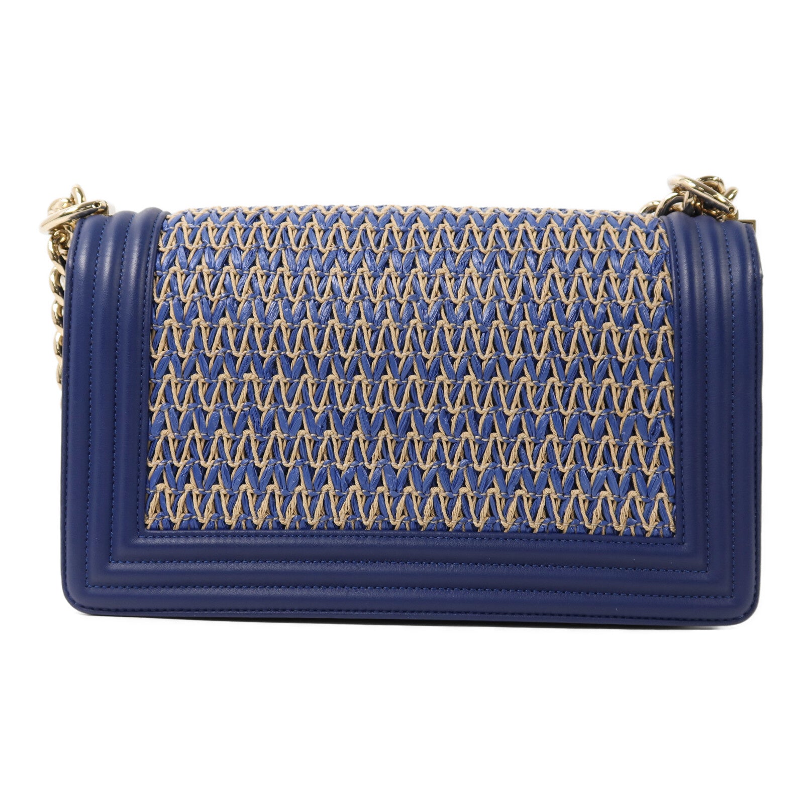 CHANEL 【激減優惠】Raffia Chanel Boy 25金扣鏈帶肩背袋