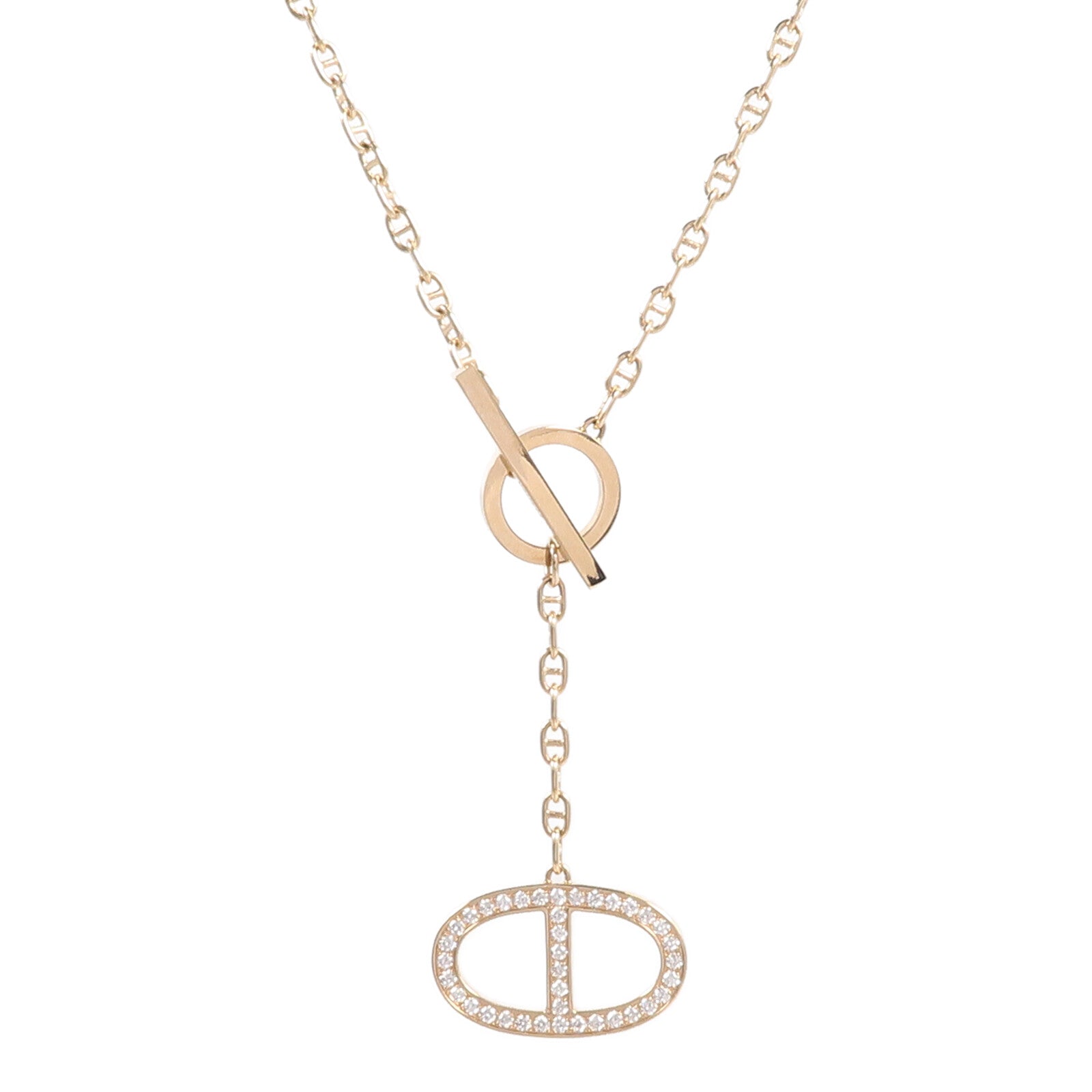 HERMES 18K玫瑰金Chaine D'ancre Contour Pendant項鍊