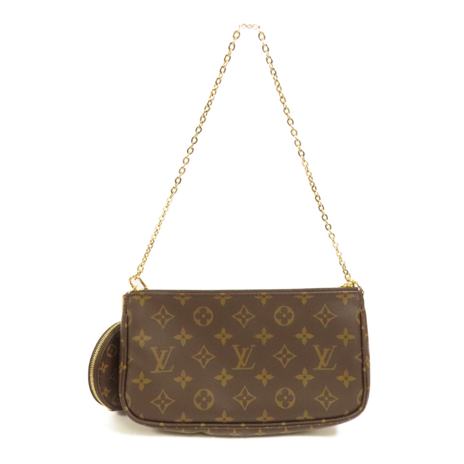 LOUIS VUITTON Monogram Multi Pochette Accessoires金扣手挽肩背兩用袋棕色