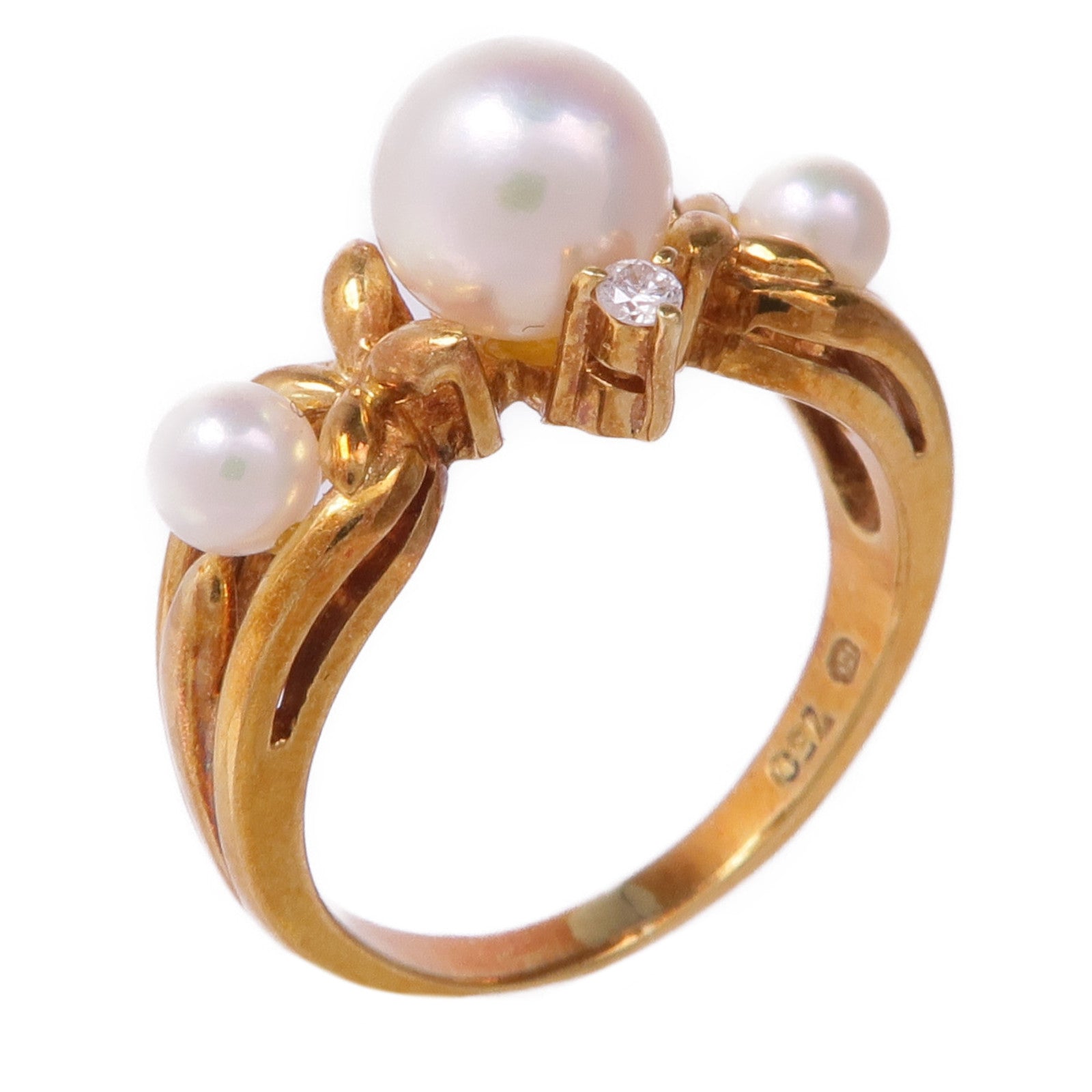 MIKIMOTO 18K黃金Pearl Diamond Ring珍珠/鑽石戒指US#5