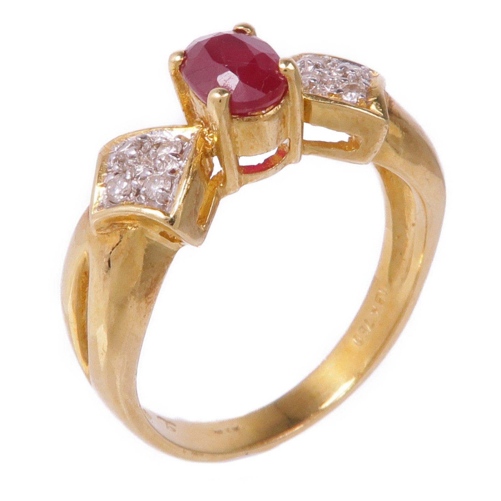 JEWELRY 18K黃金Ruby Diamond Ring紅寶石/鑽石戒指US#6.25